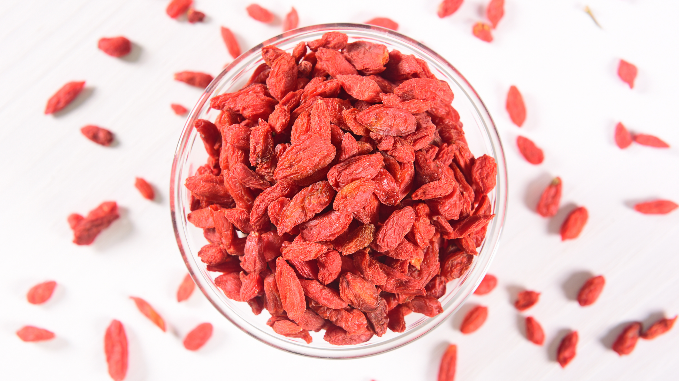 red goji berries in a clear bowl on a table
