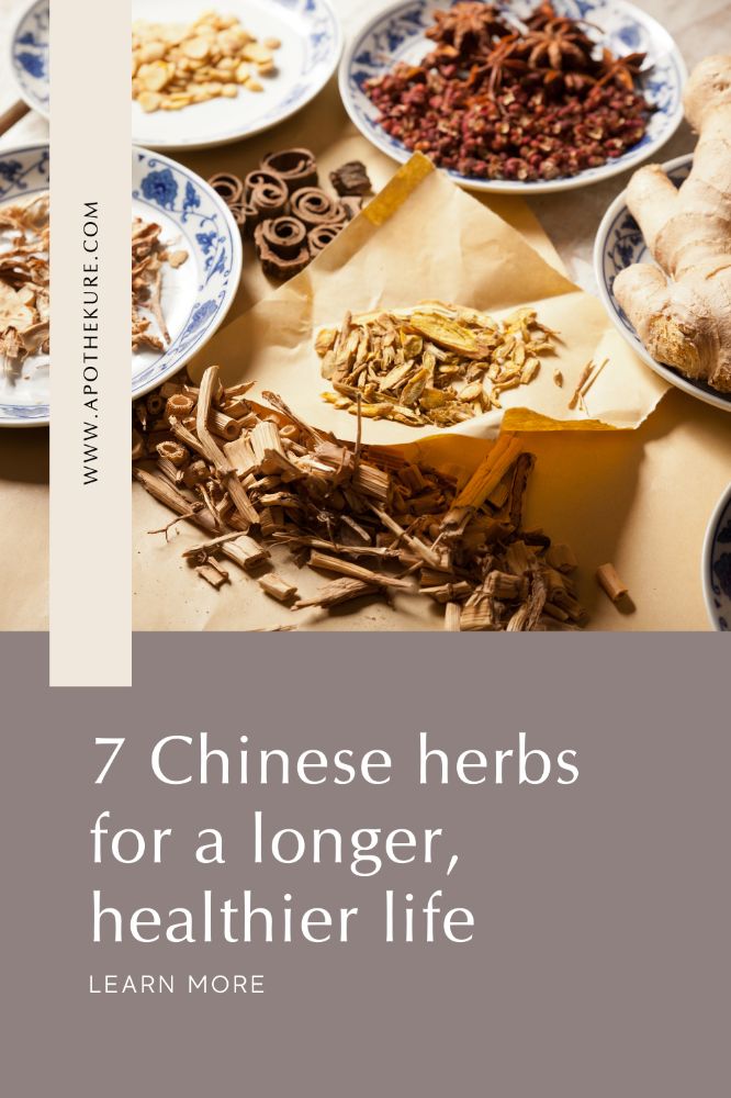 Chinese Herbs for longevity prepared on a table.