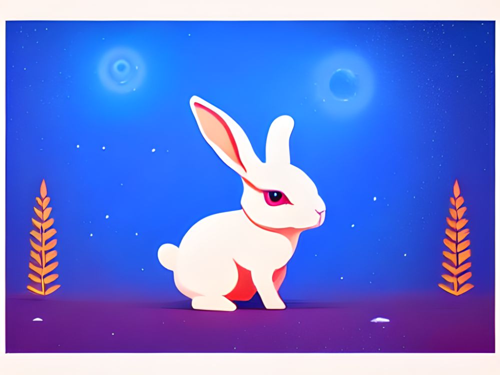 cute rabbit on blue background