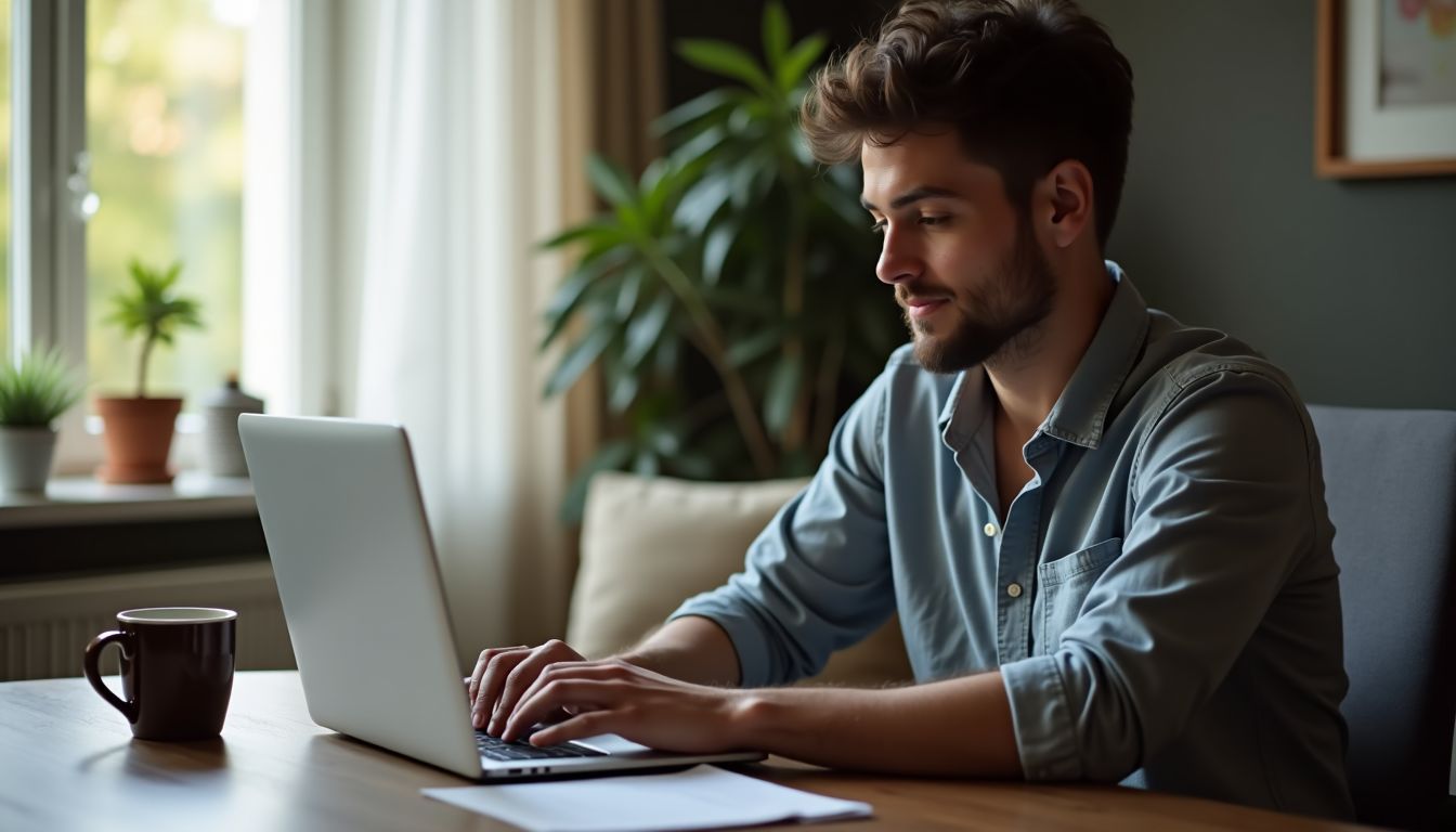 A beginner affiliate marketer working from a cozy home office.