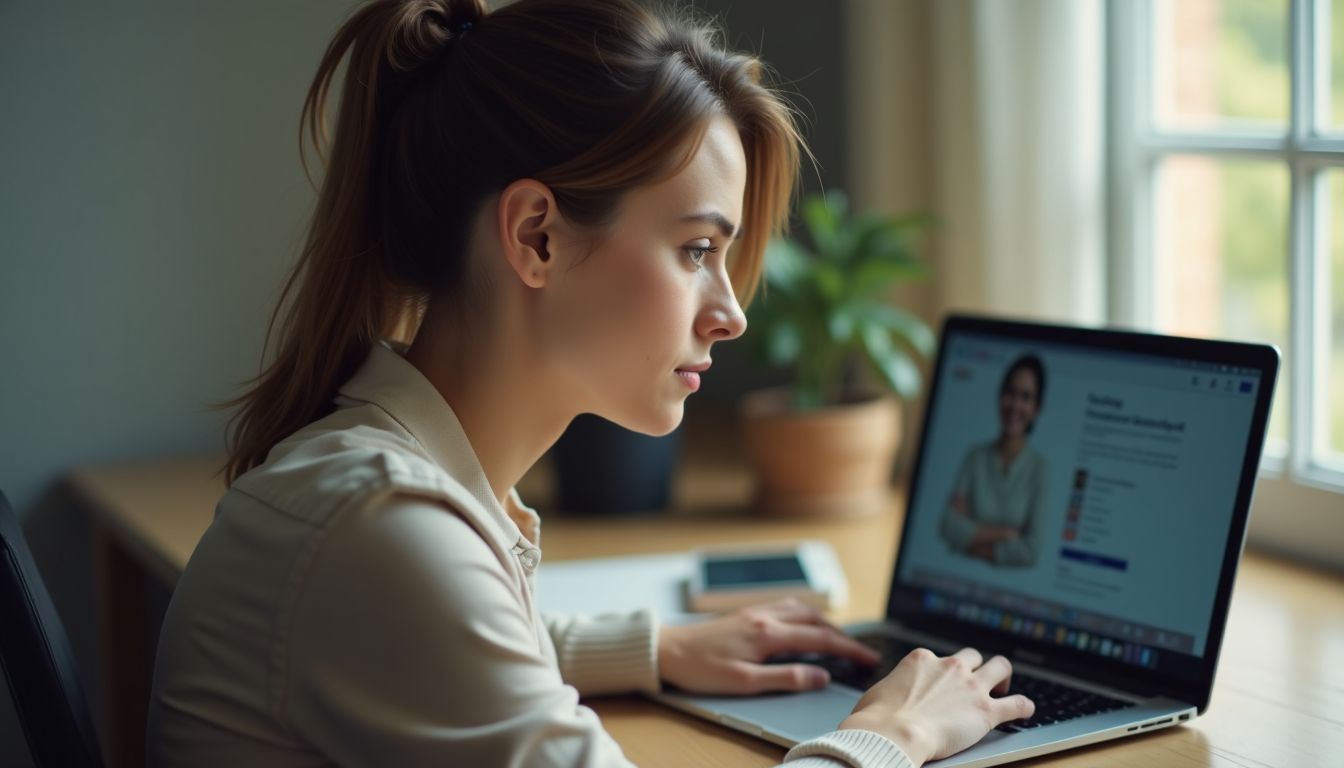A woman in her 30s working on creating a business account.