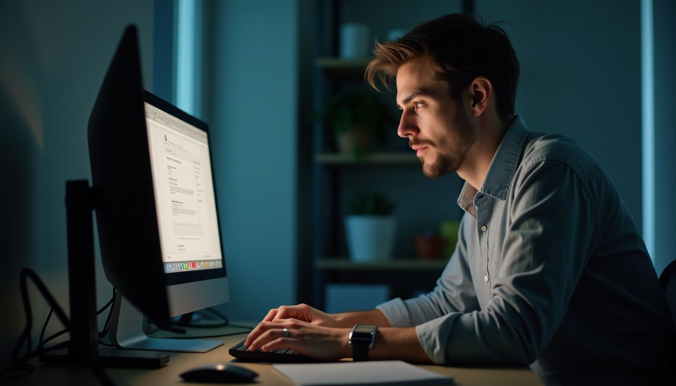 A man in his 30s works on securing his YouTube channel.