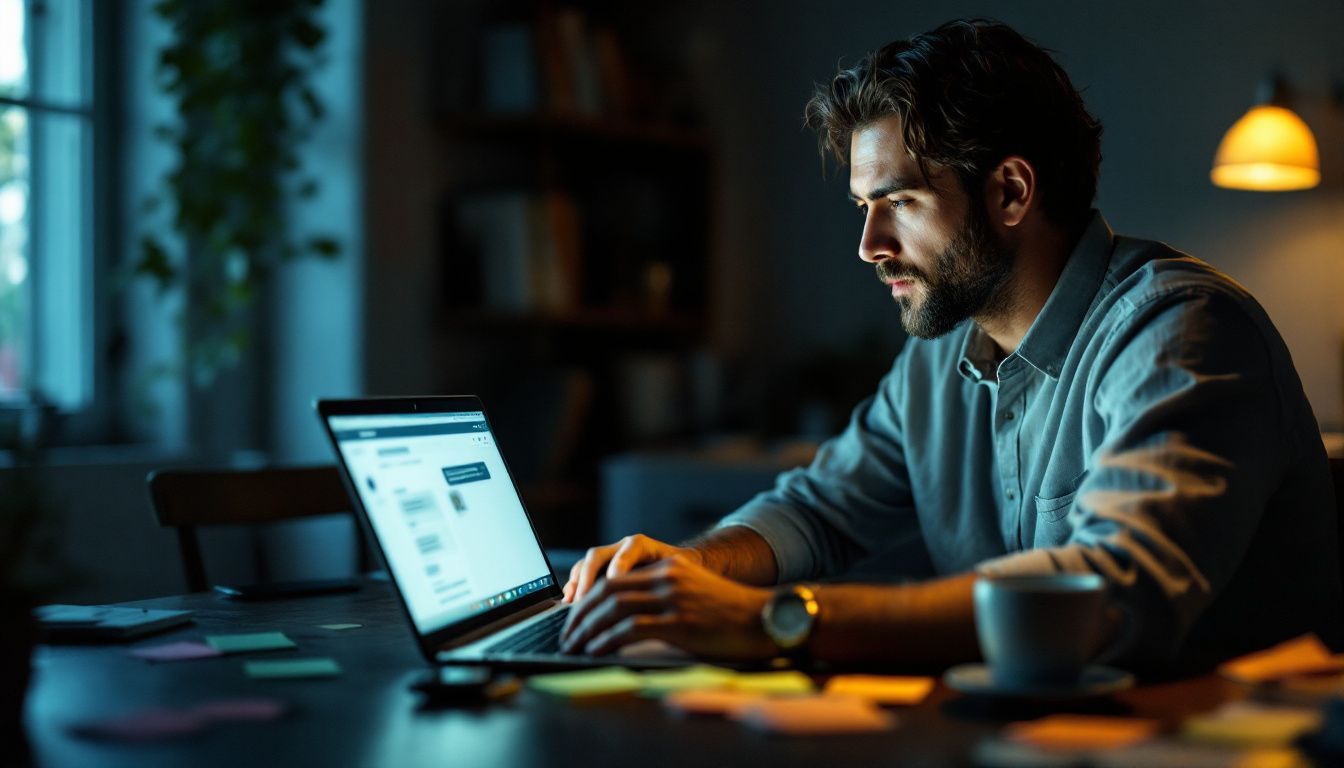 A person designs a chatbot in a cozy home office. A person designs a chatbot in a cozy home office.