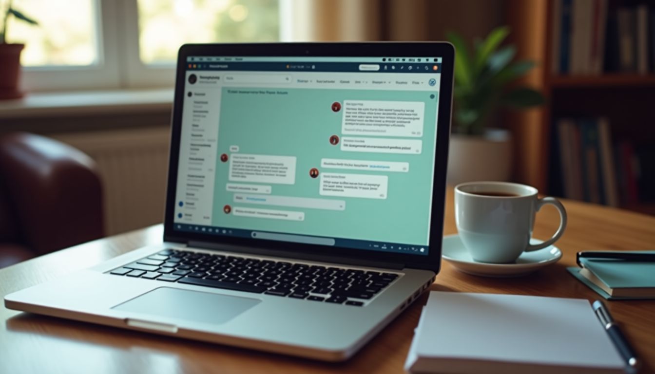A laptop with open chat windows on the Manychat platform. A laptop with open chat windows on the Manychat platform.