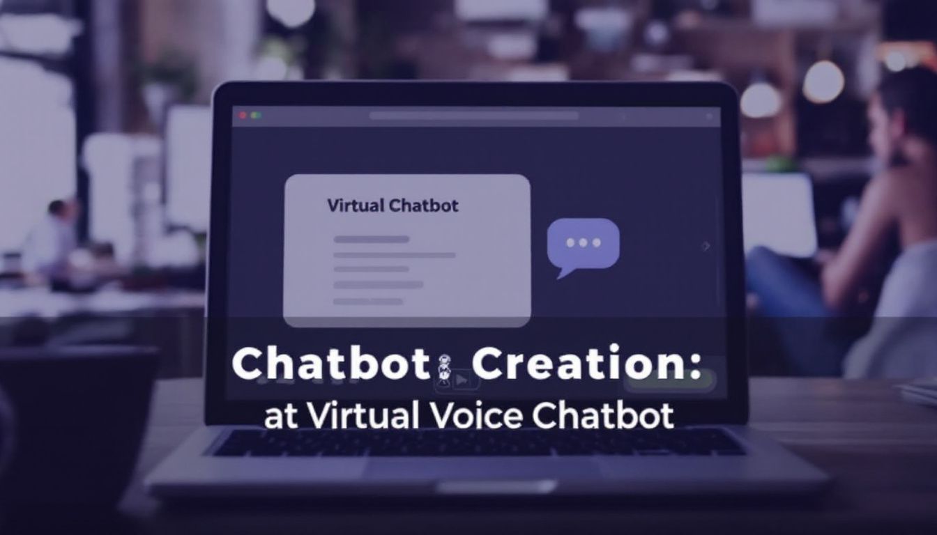 The image shows a laptop screen with a virtual voice chatbot interface.