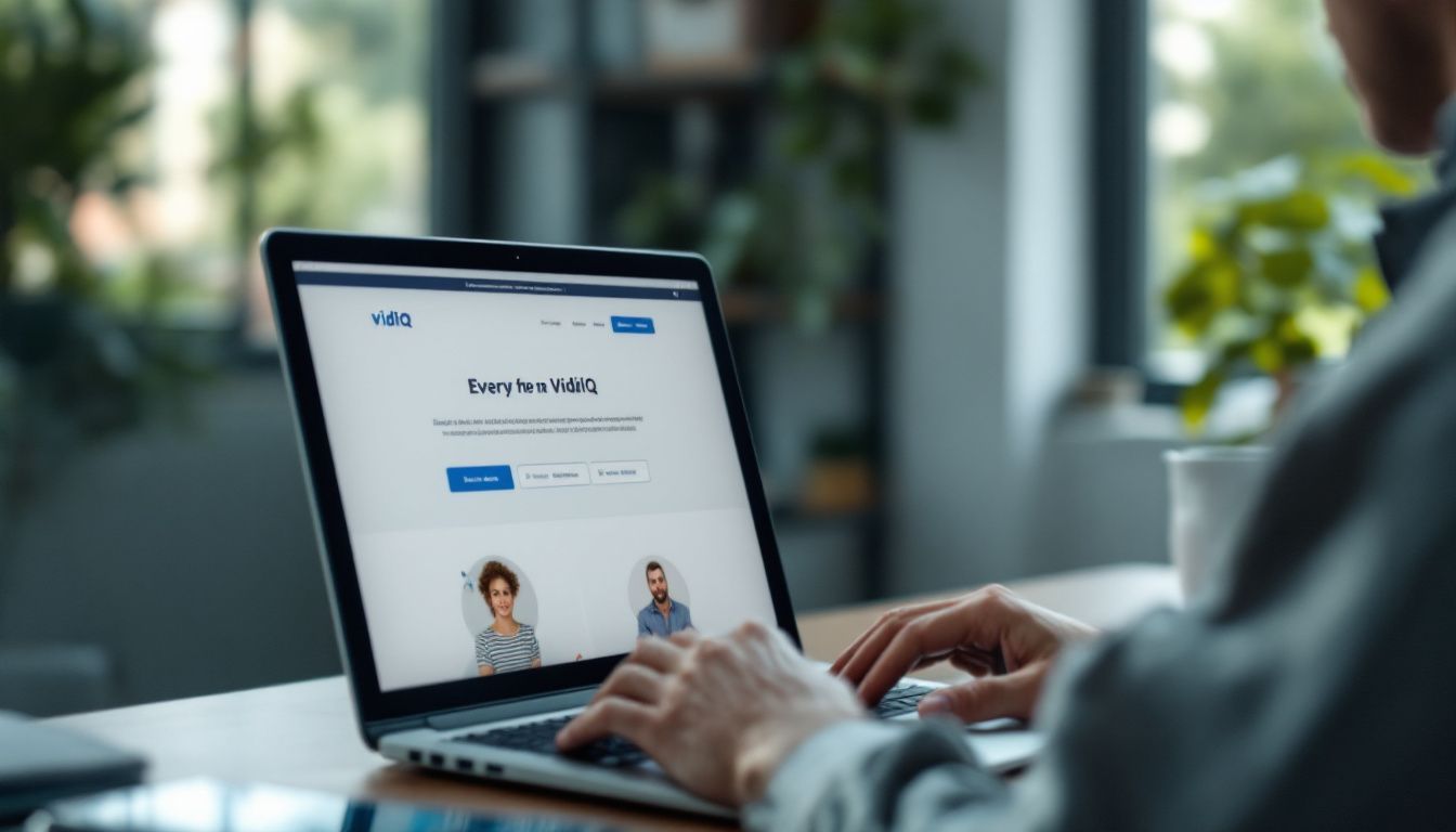 A person is working on a laptop with the VidIQ website.