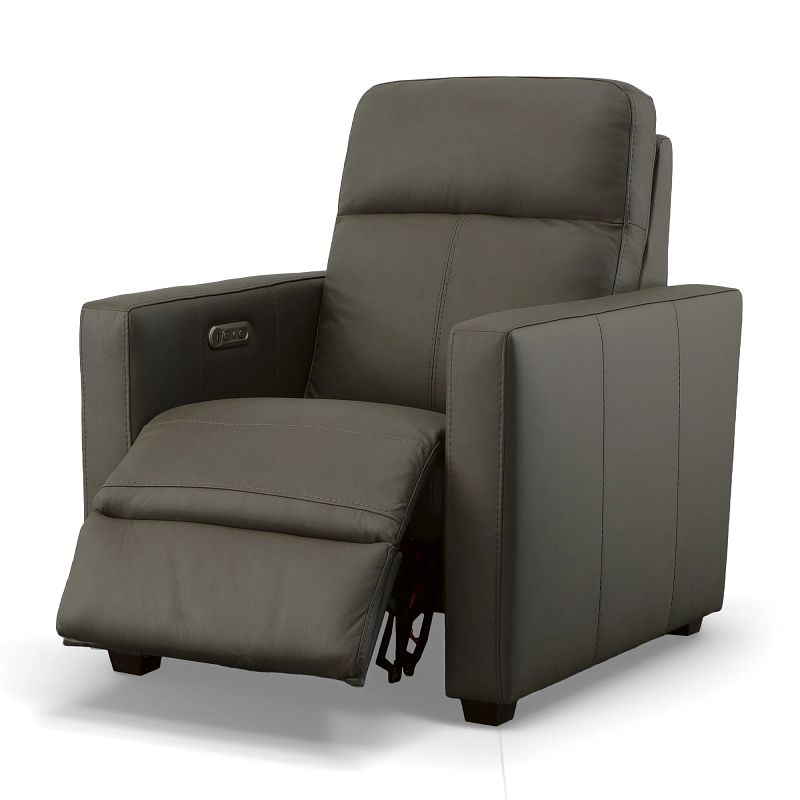 Flexsteel Broadway Recliner with Shale leather partially reclined.