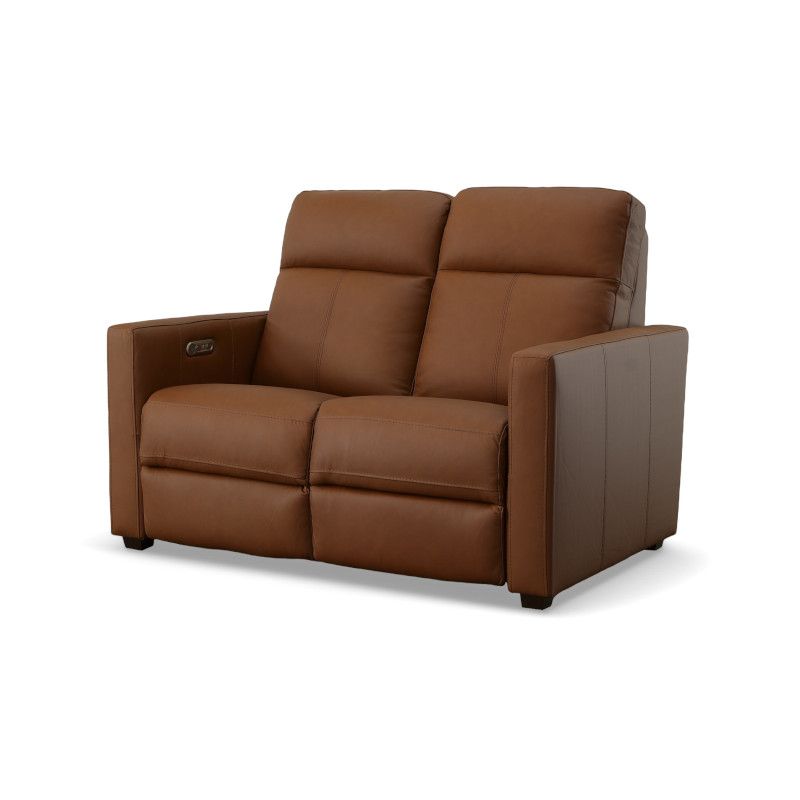 Flexsteel Broadway Loveseat with Cinnamon top grain leather seating.