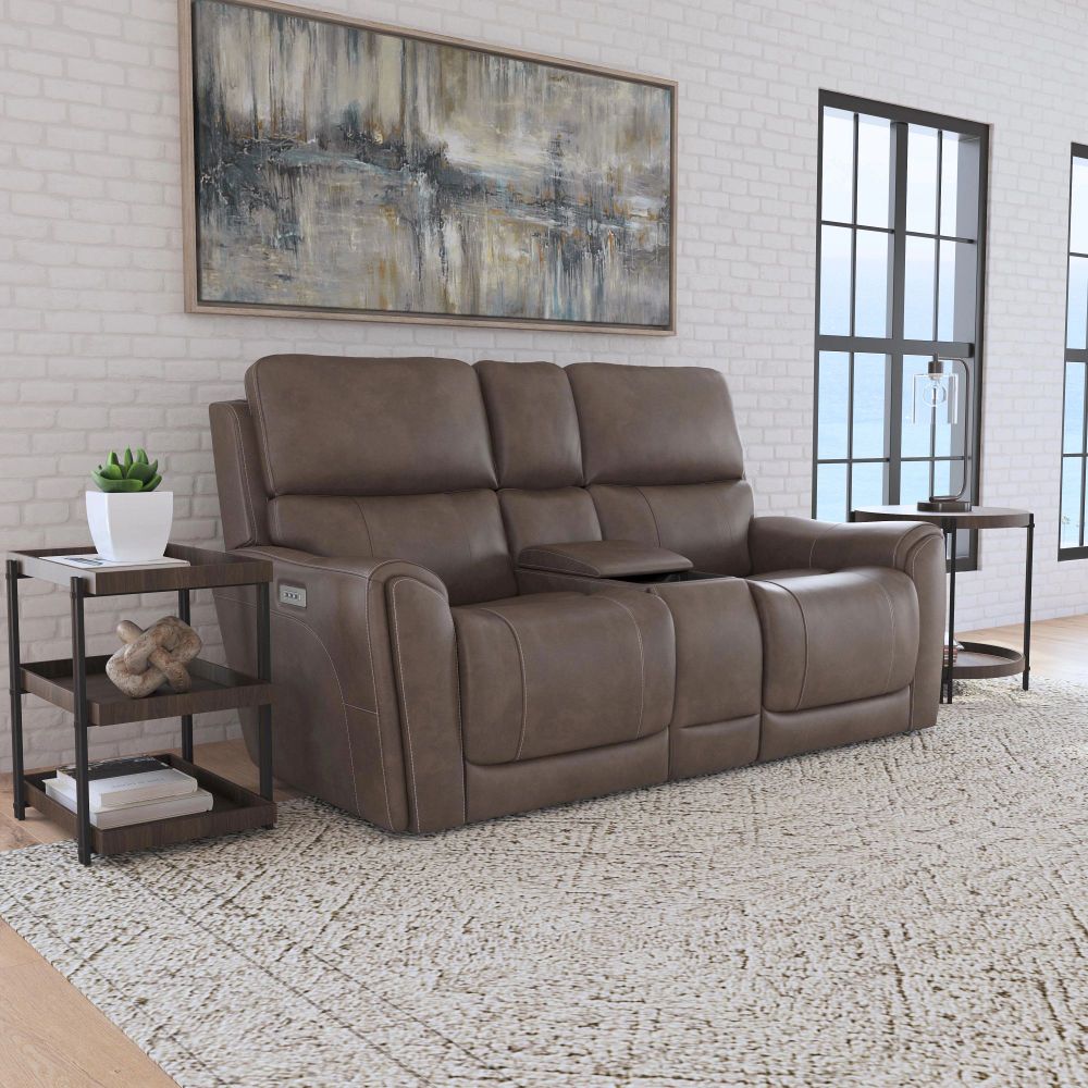Flexsteel Carter Reclining Loveseat with Cappuccino fabric and center console