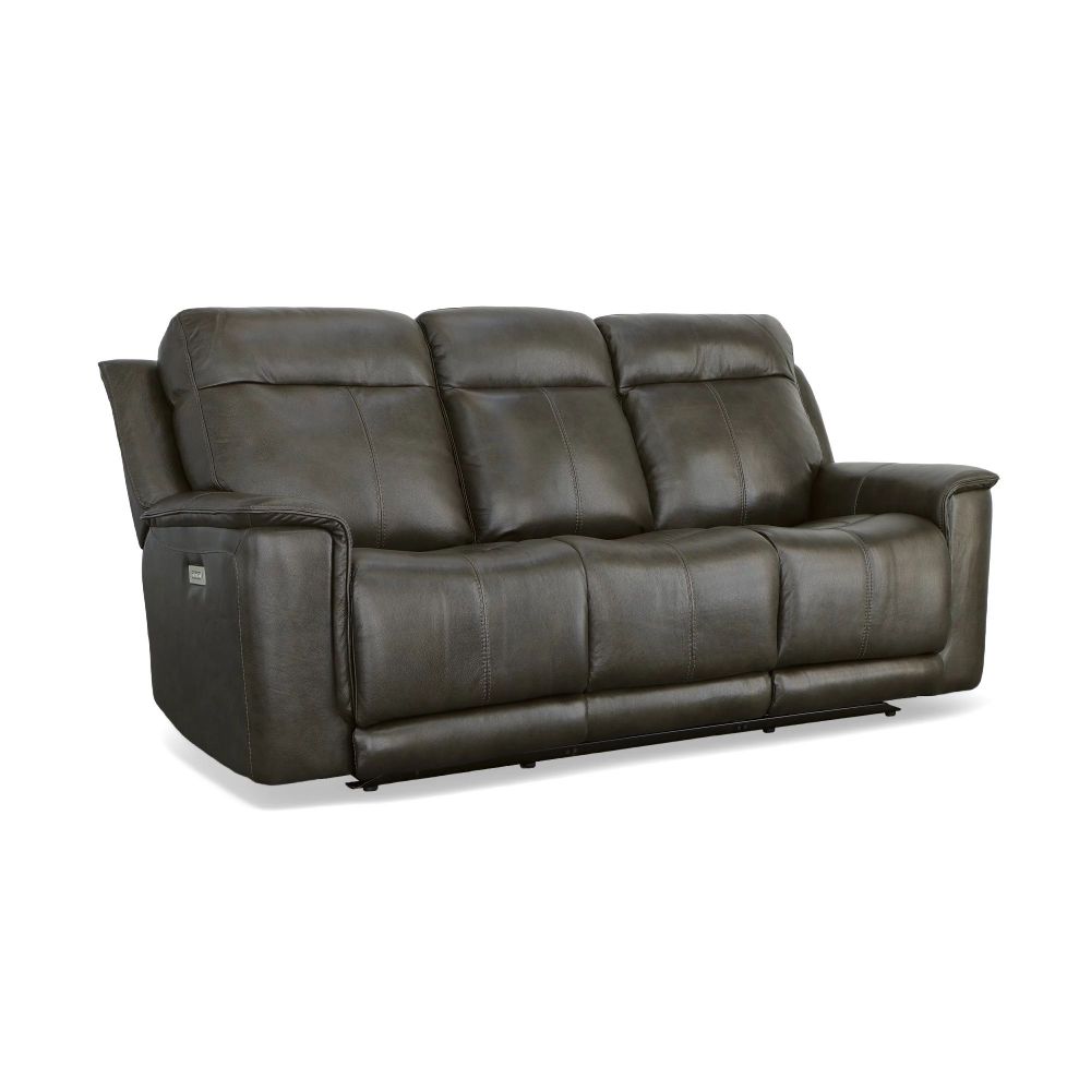 Flexsteel Miller leather sofa with usb charger on side armrest.