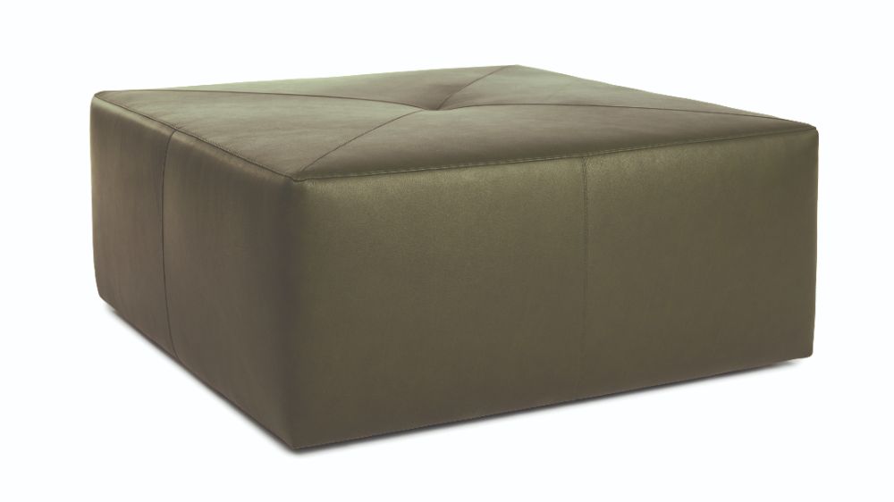 &quot;Modern green leather ottoman on a pristine white background&quot;