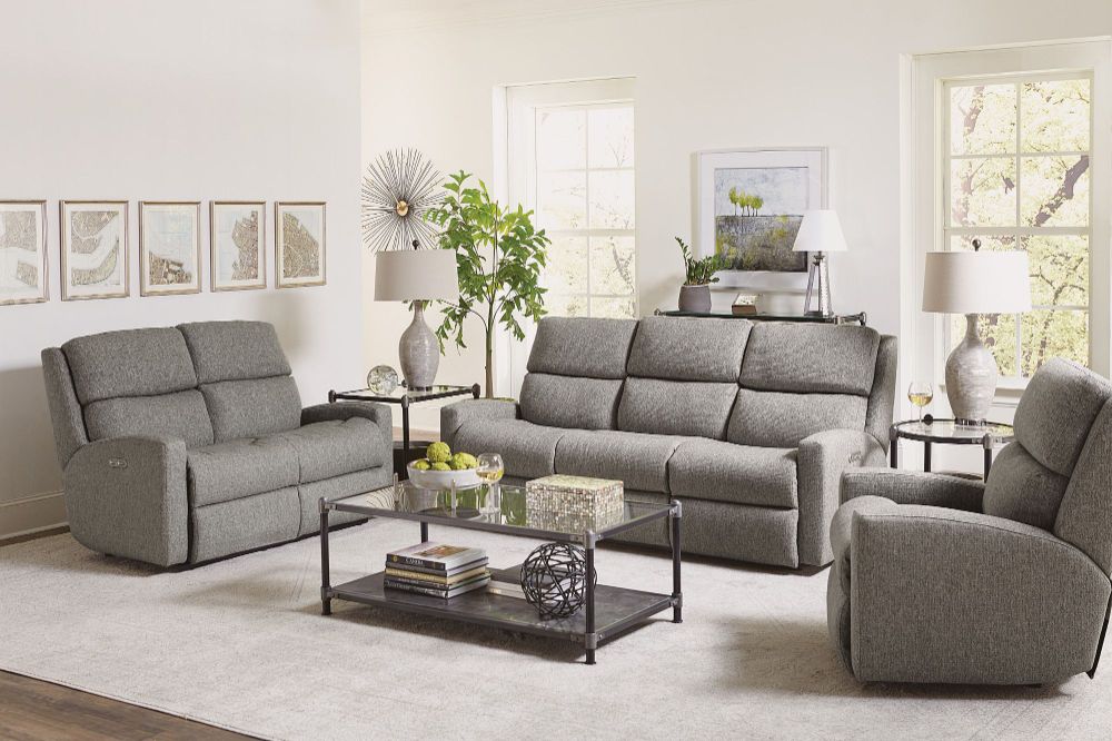 3 Piece living room Flexsteel Catalina Power reclining sofa, loveseat and recliner chair.
