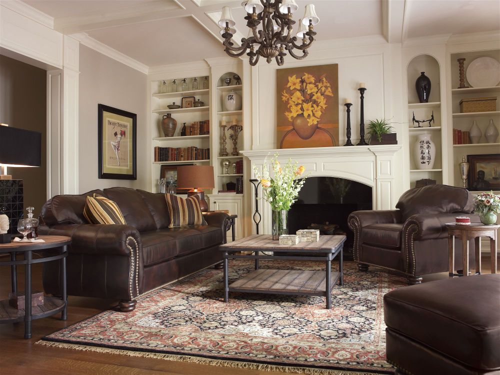 Flexsteel Bexley Sofa and Chair and Ottoman in living room.