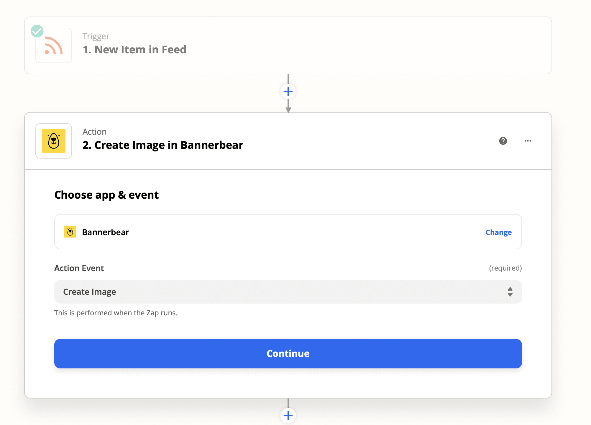 Screenshot of Zapier interface to create image in Bannerbear