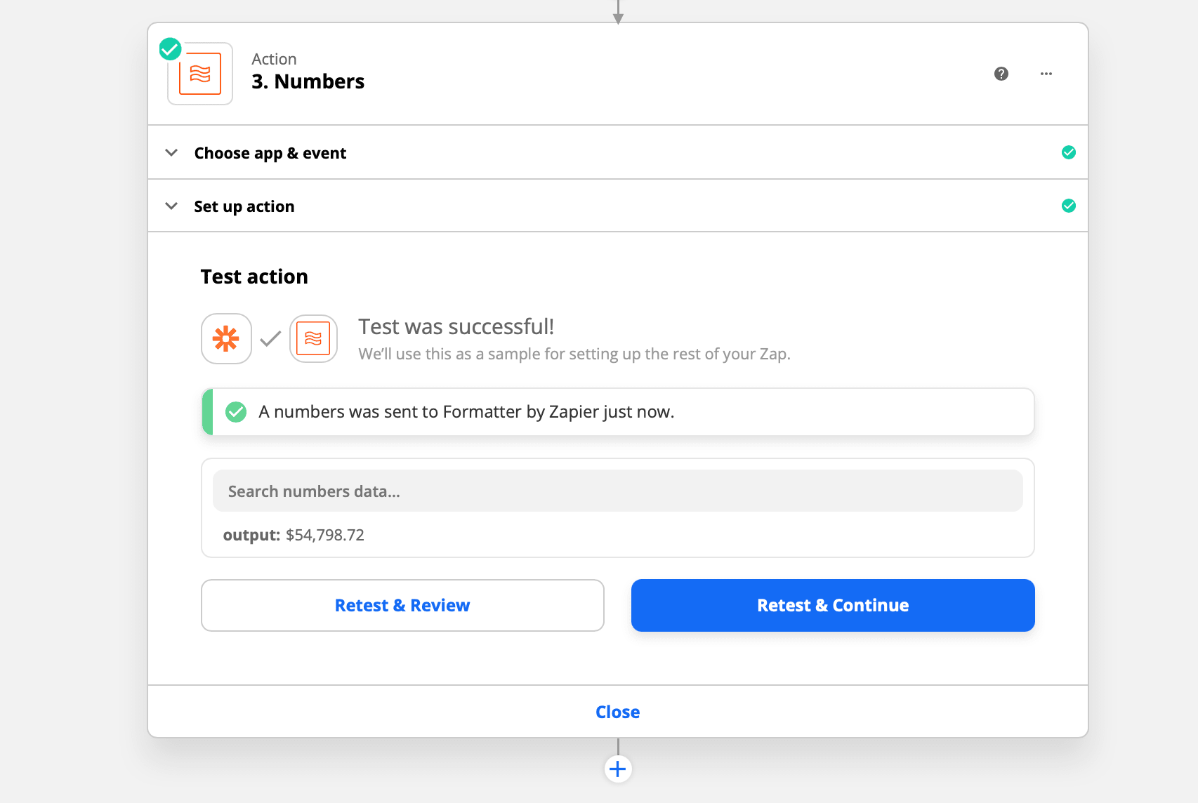 Zapier action trigger setup screenshot test action