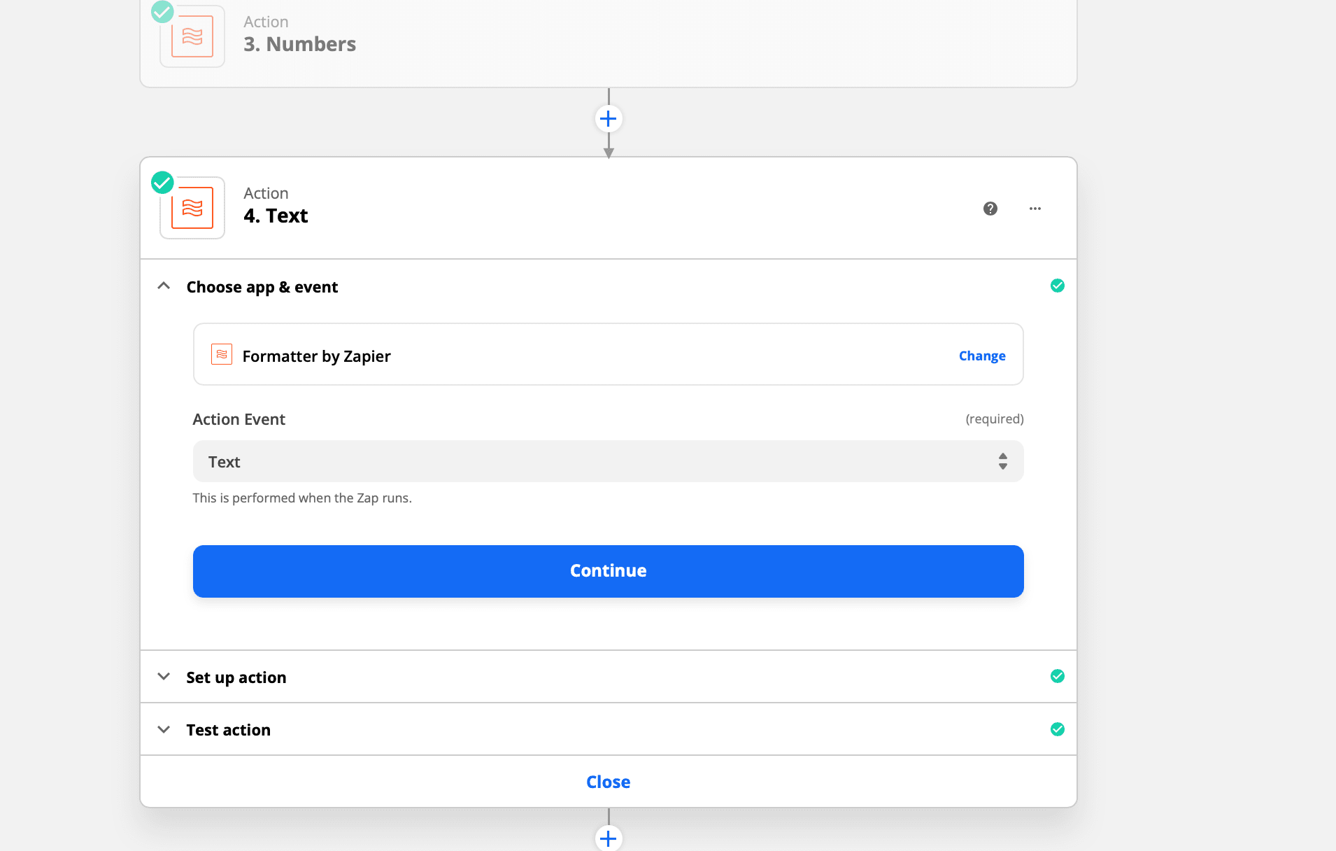 Zapier action trigger setup screenshot interface