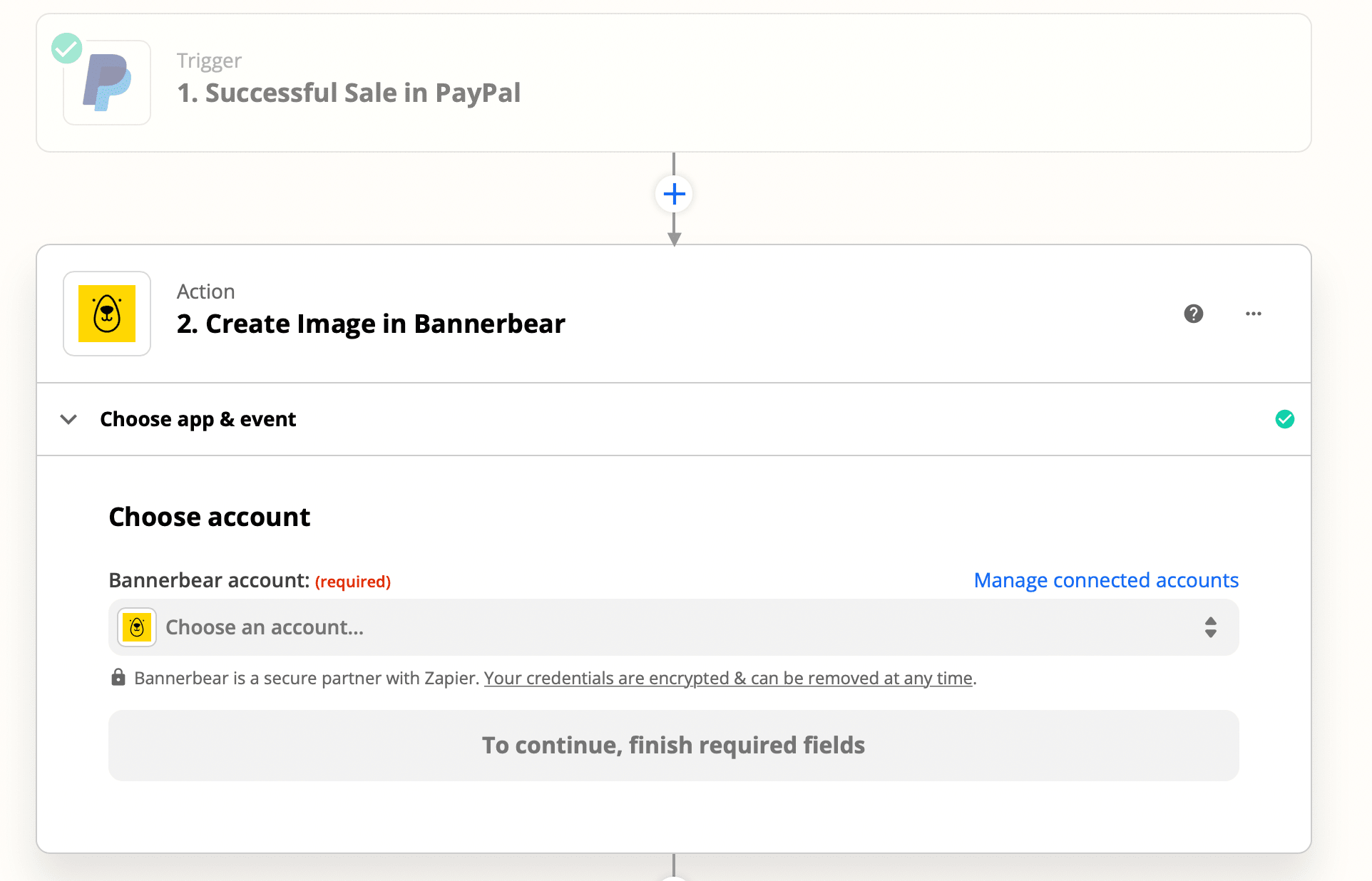 Zapier action with Bannerbear setup screenshot