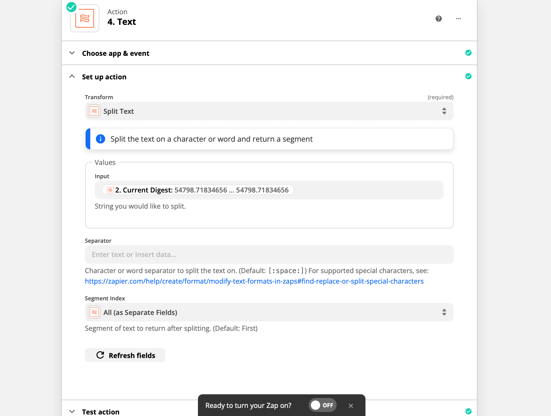 Zapier interface action trigger setup screenshot