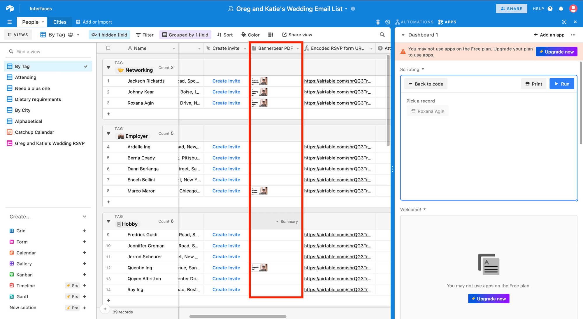 Screenshot tutorial for Airtable automated RSVP