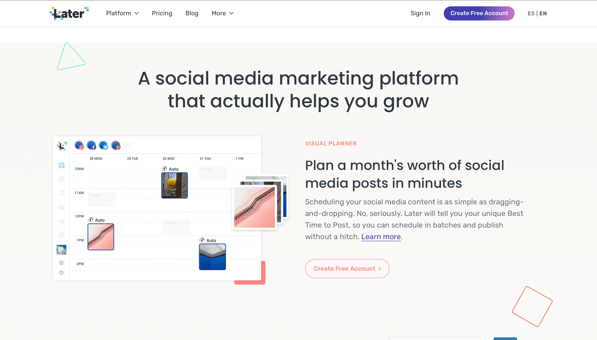 Later screenshot platform for social media