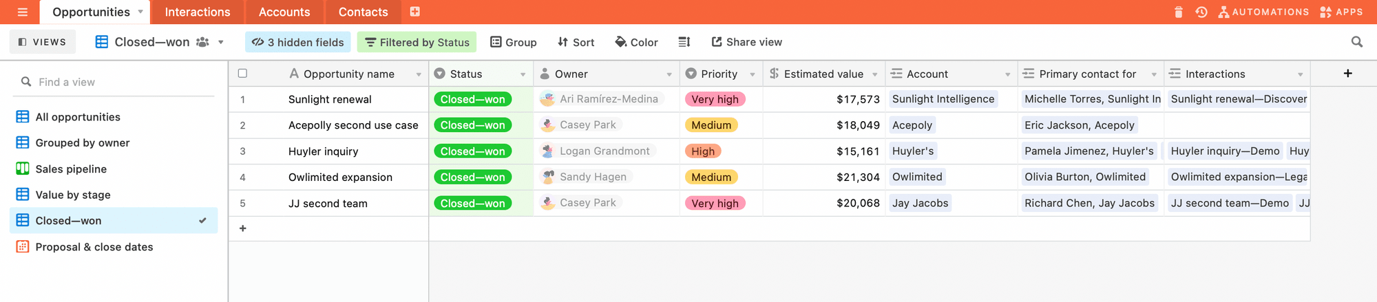 Screenshot of Airtable grid view