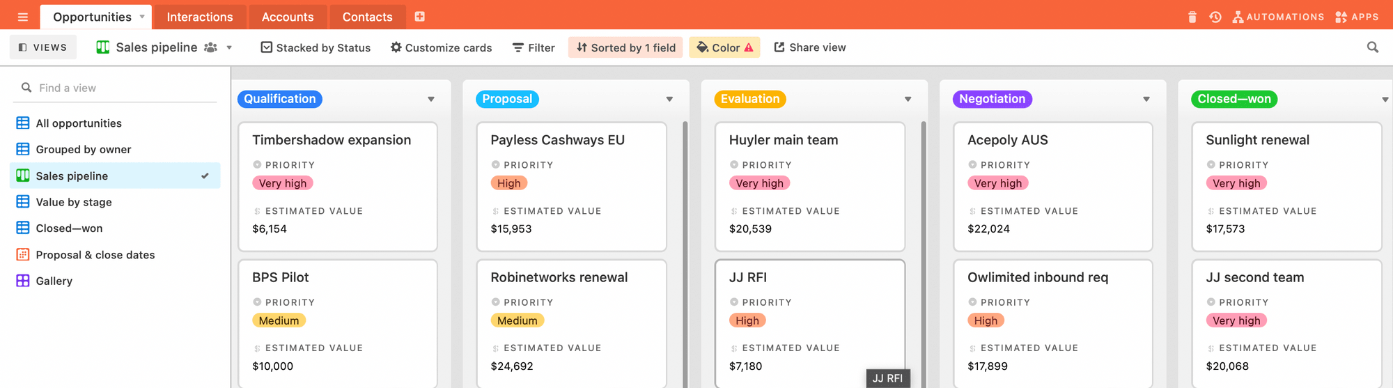 Screenshot of Airtable kanban view