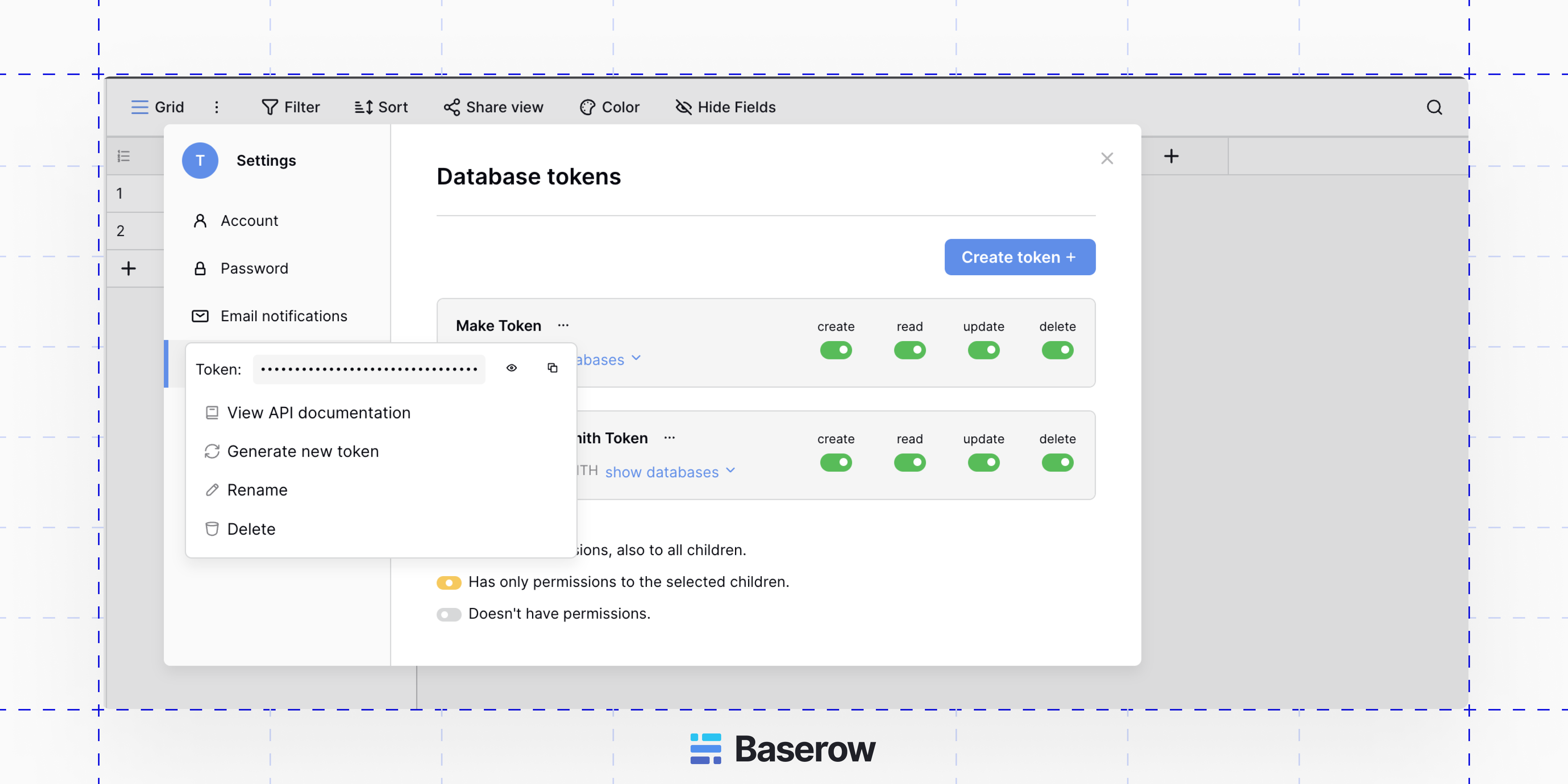 Create a Baserow database token