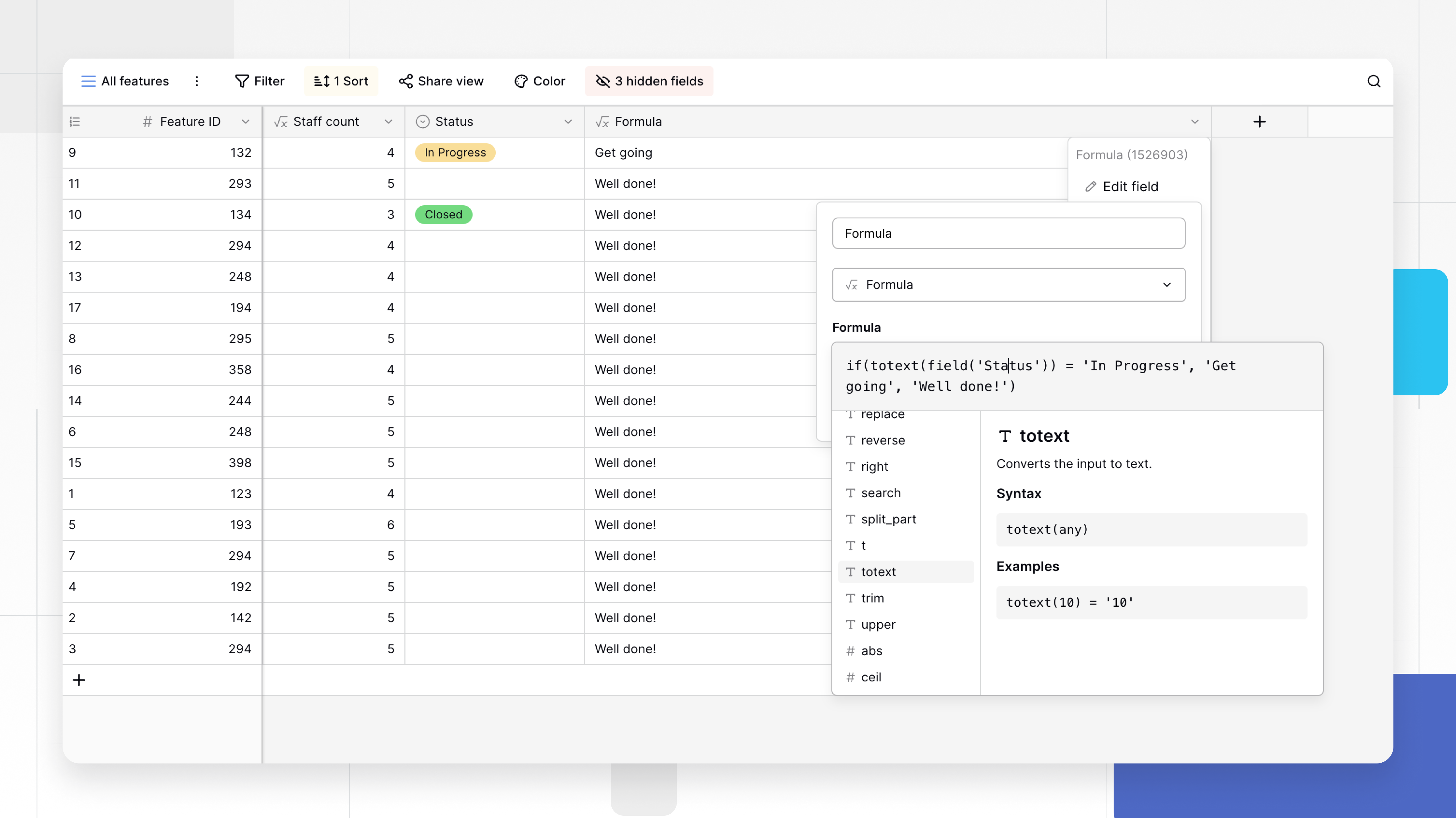 Apply to Baserow formula single select field