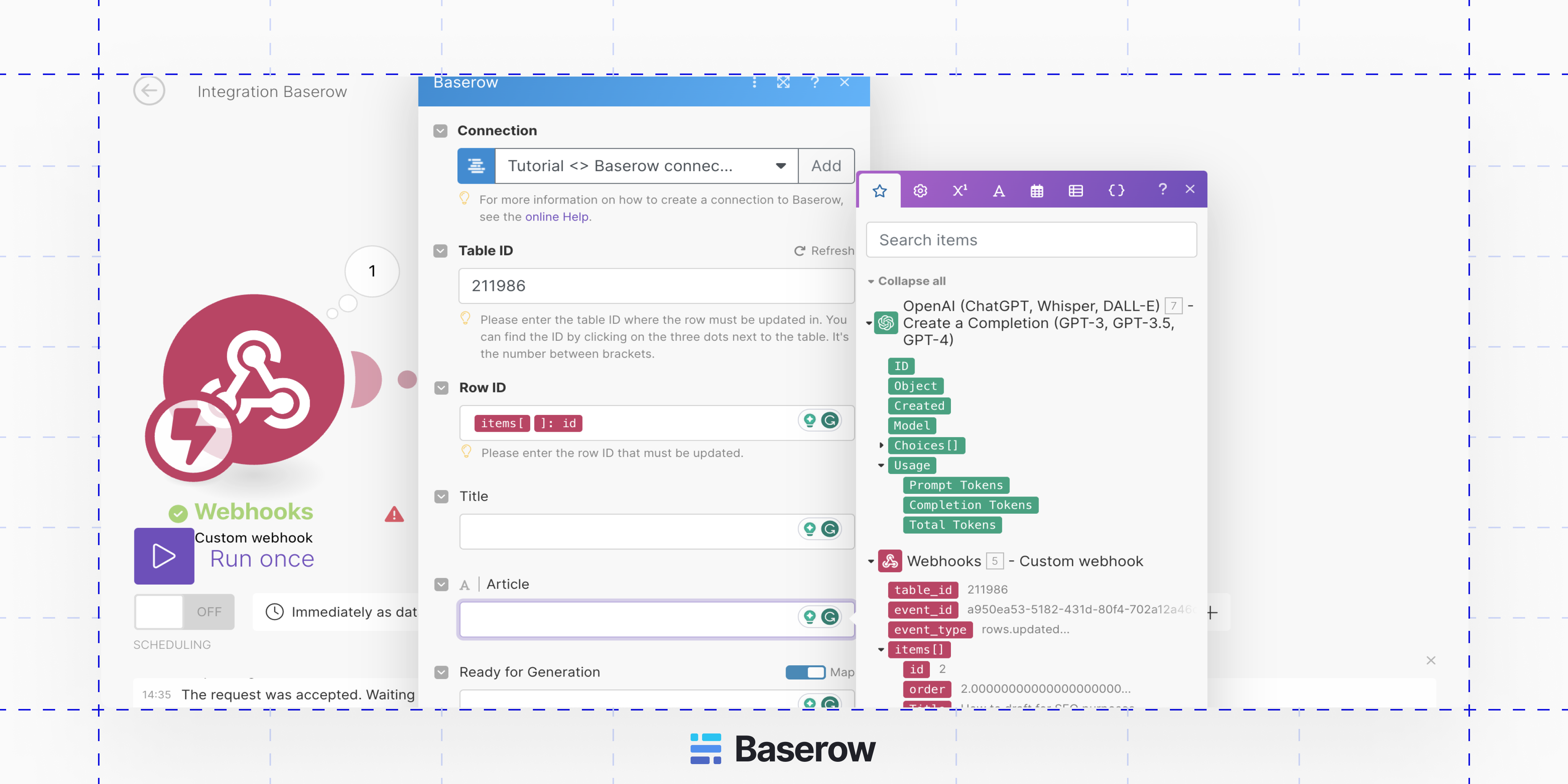 Add the Baserow module to update rows