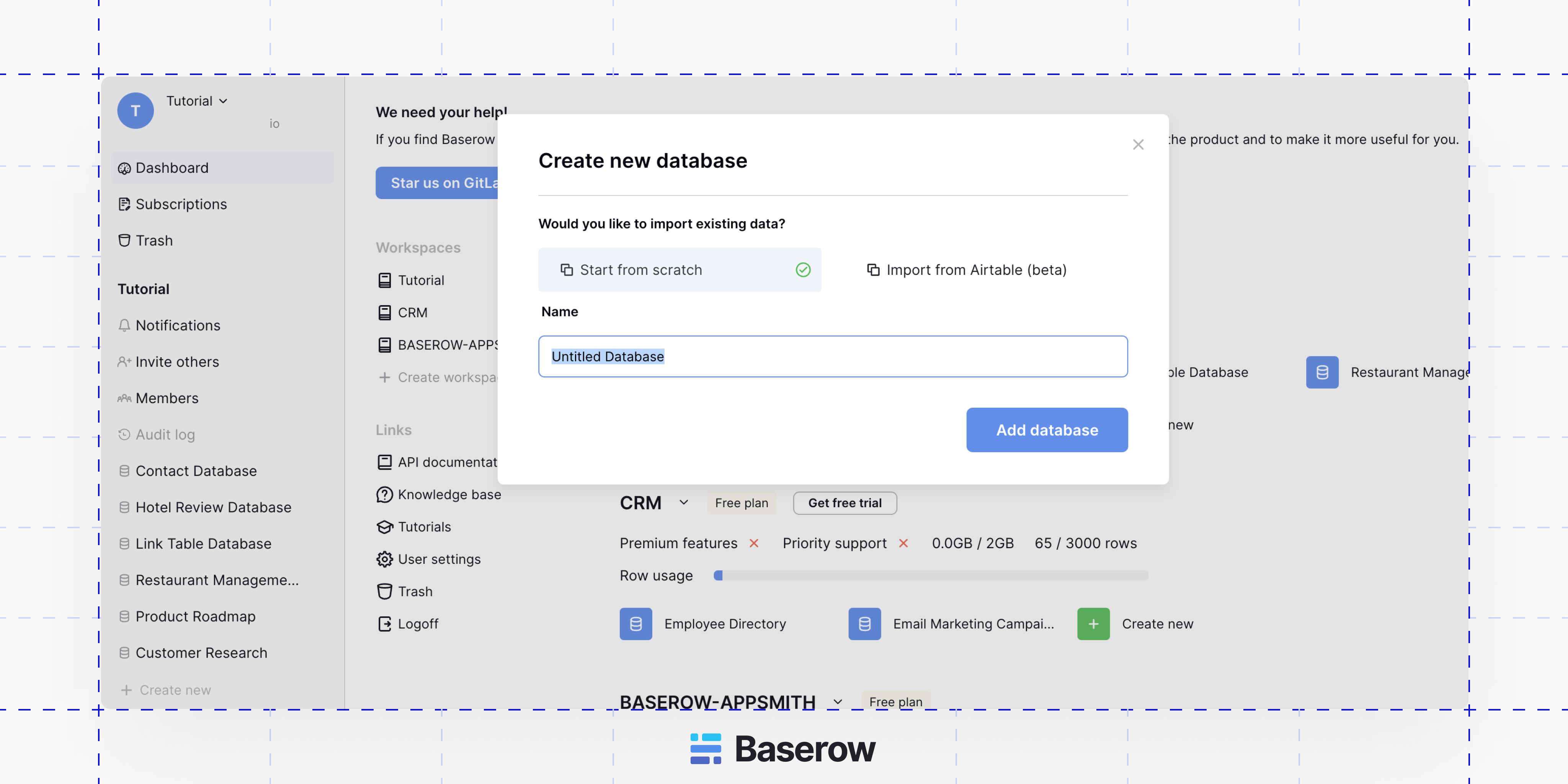 Set up your Baserow database