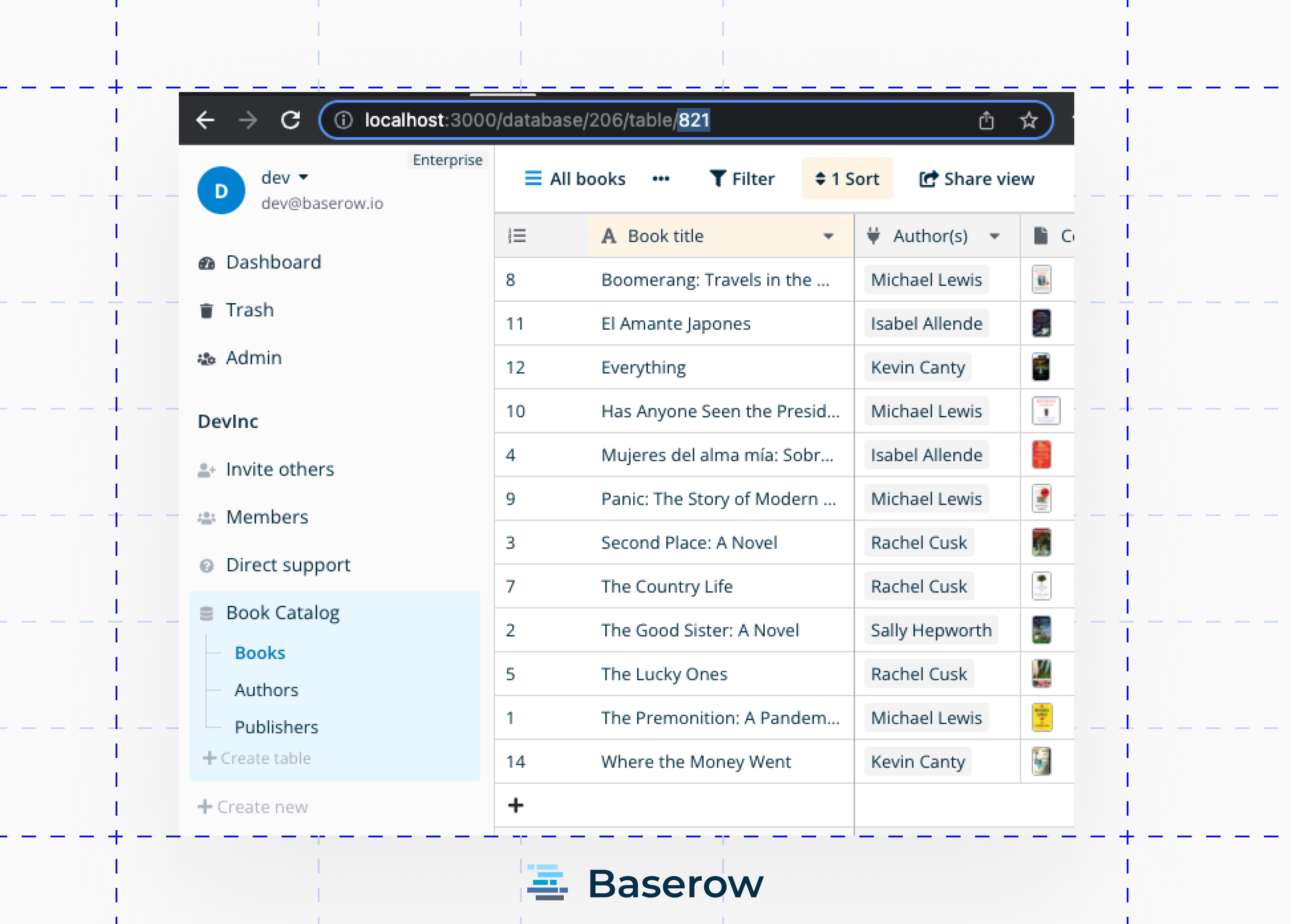 Screenshot of how to get Baserow table ID