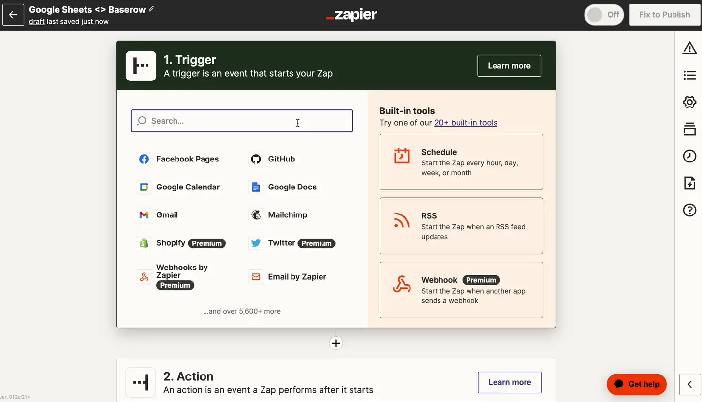 Add a Google Sheets trigger to Baserow
