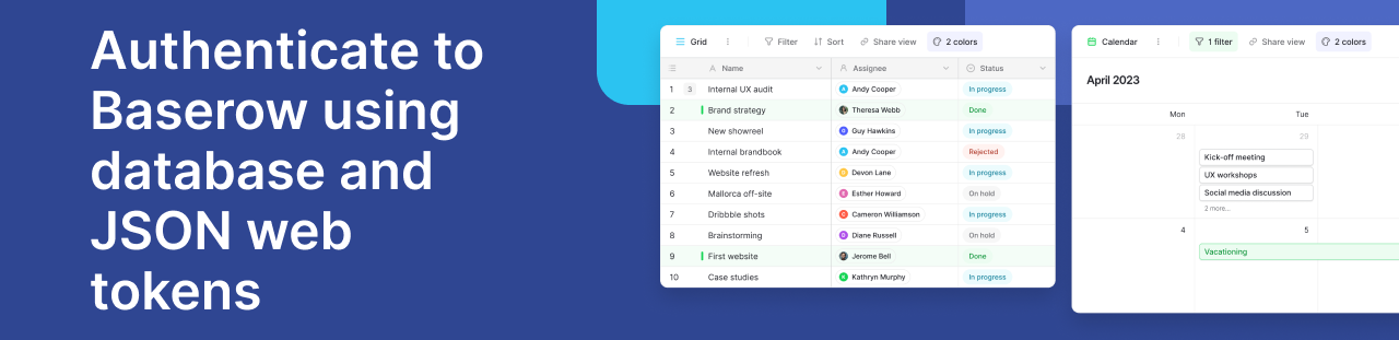 Baserow database and JSON web tokens authentication guide