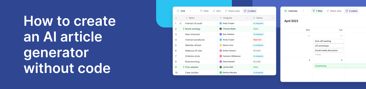Banner to automate article generation with Baserow, Make, and OpenAI