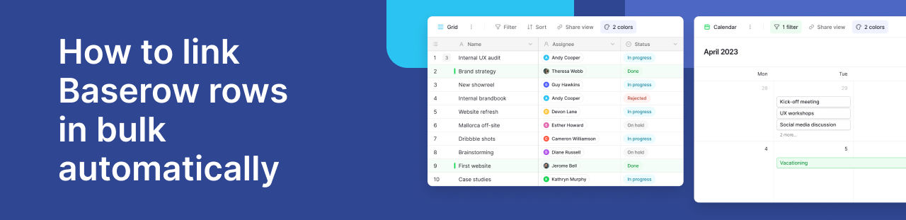 How to link Baserow rows in bulk automatically
