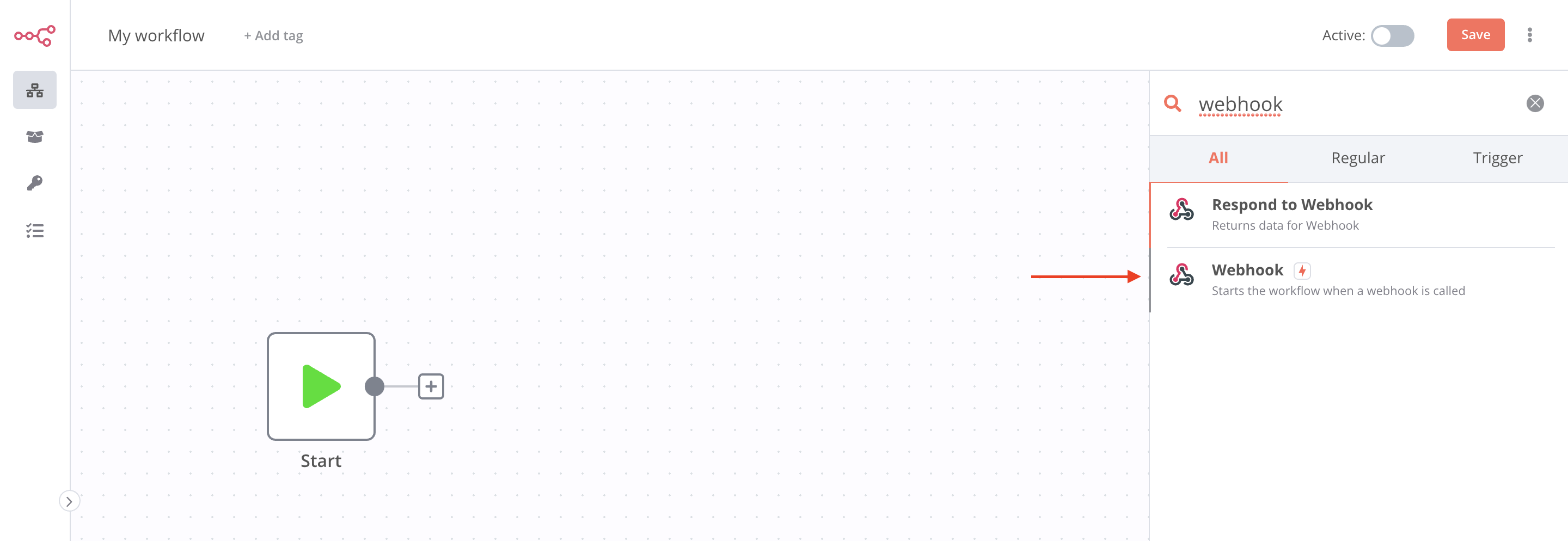 Add the webhook node to your new workflow