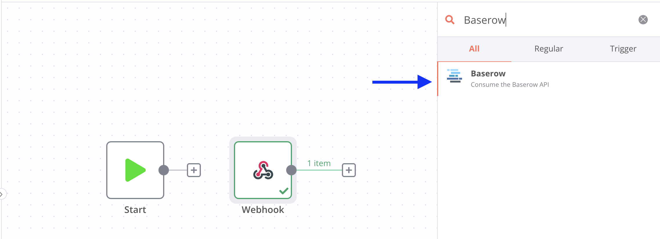 Get row with the Baserow node
