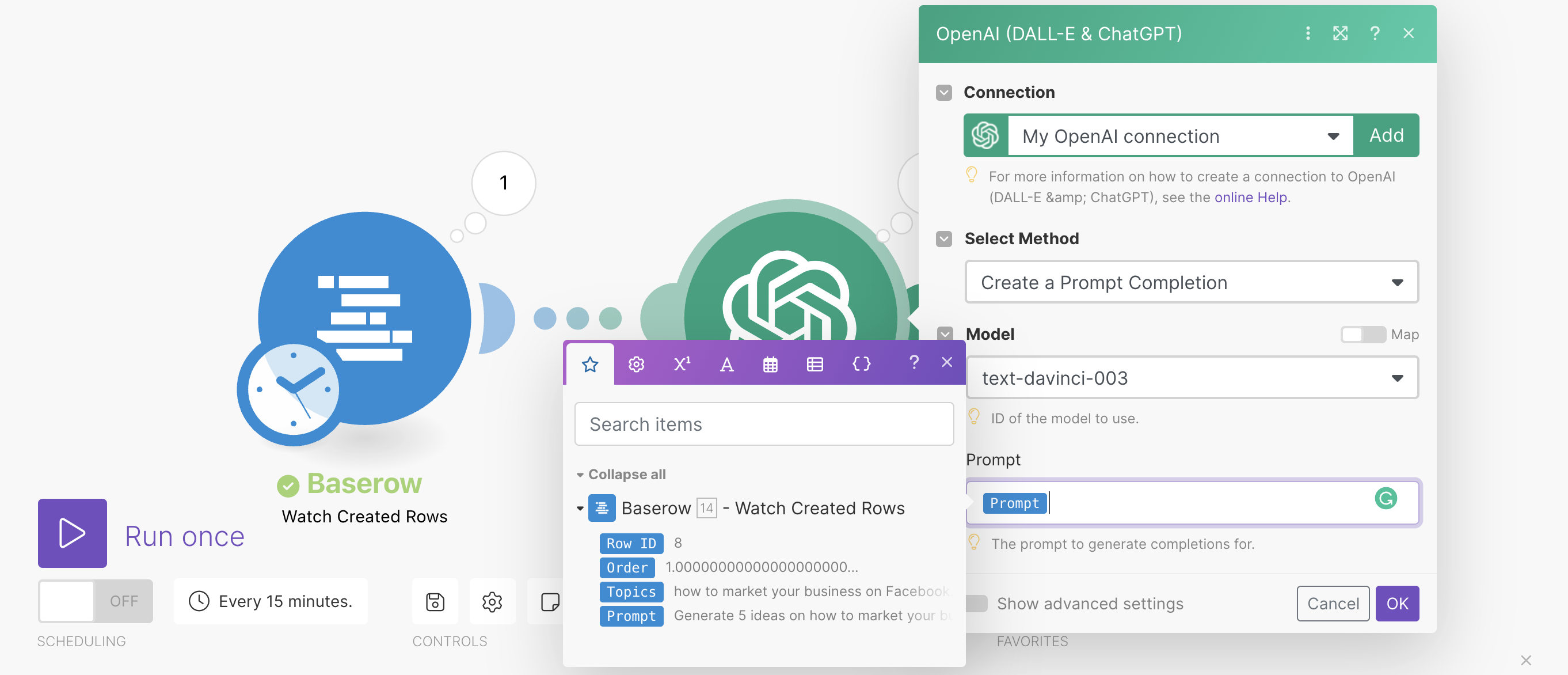 Add OpenAI module to create a completion
