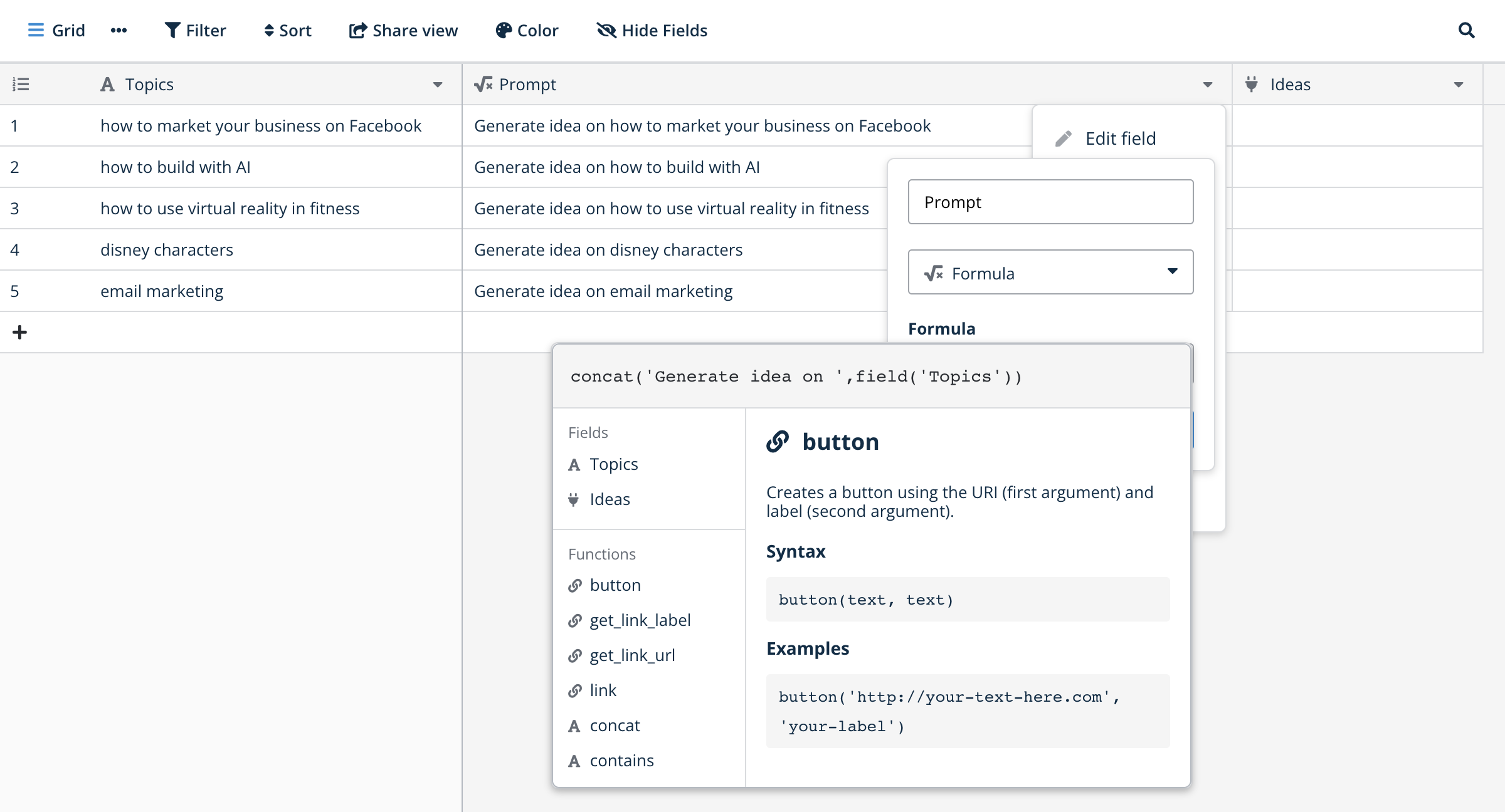 Create table A - Topics