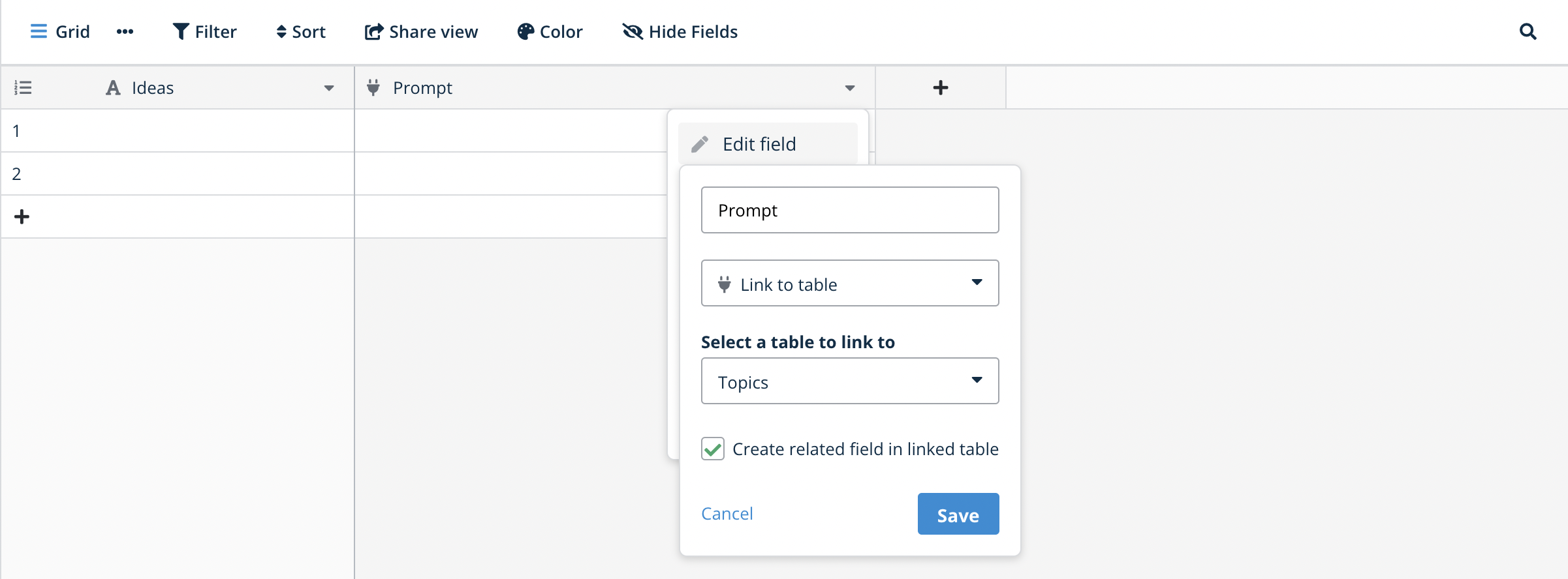 Create table B - Ideas