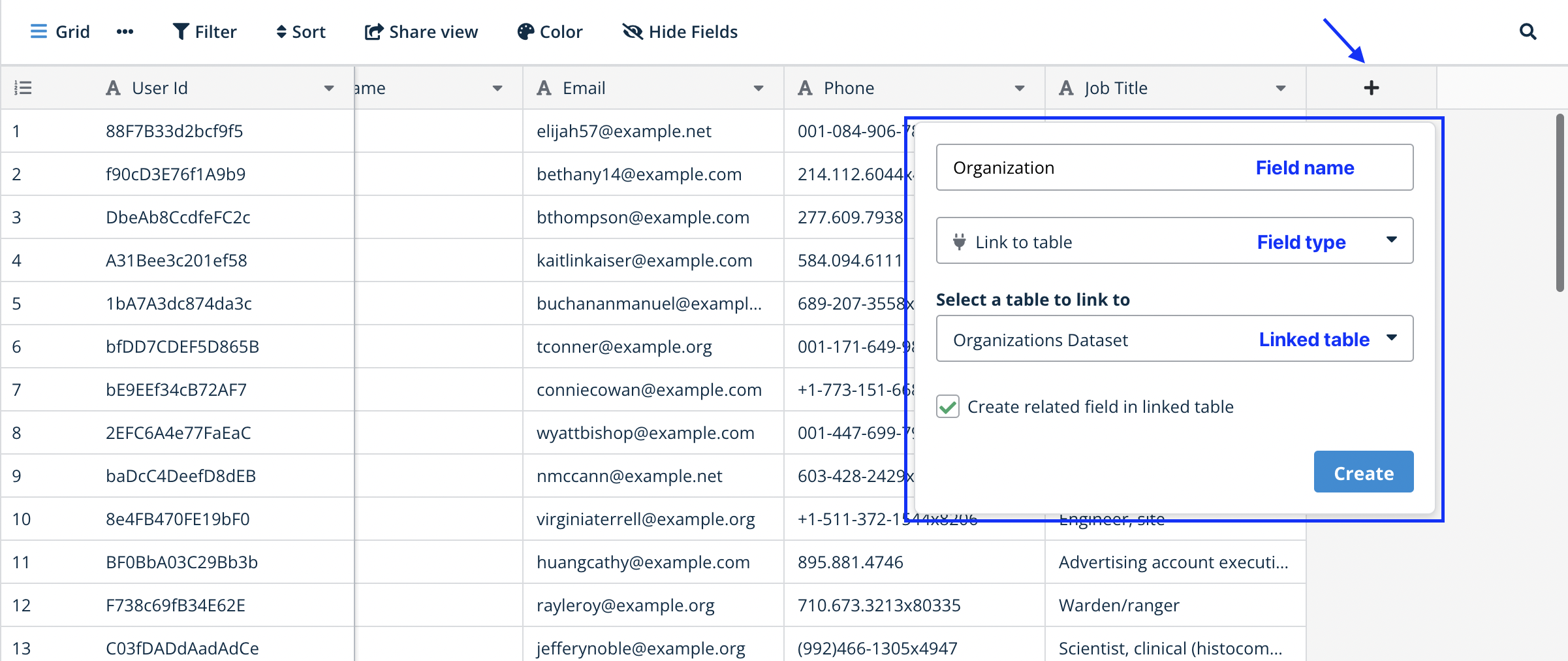 Create a link to table field
