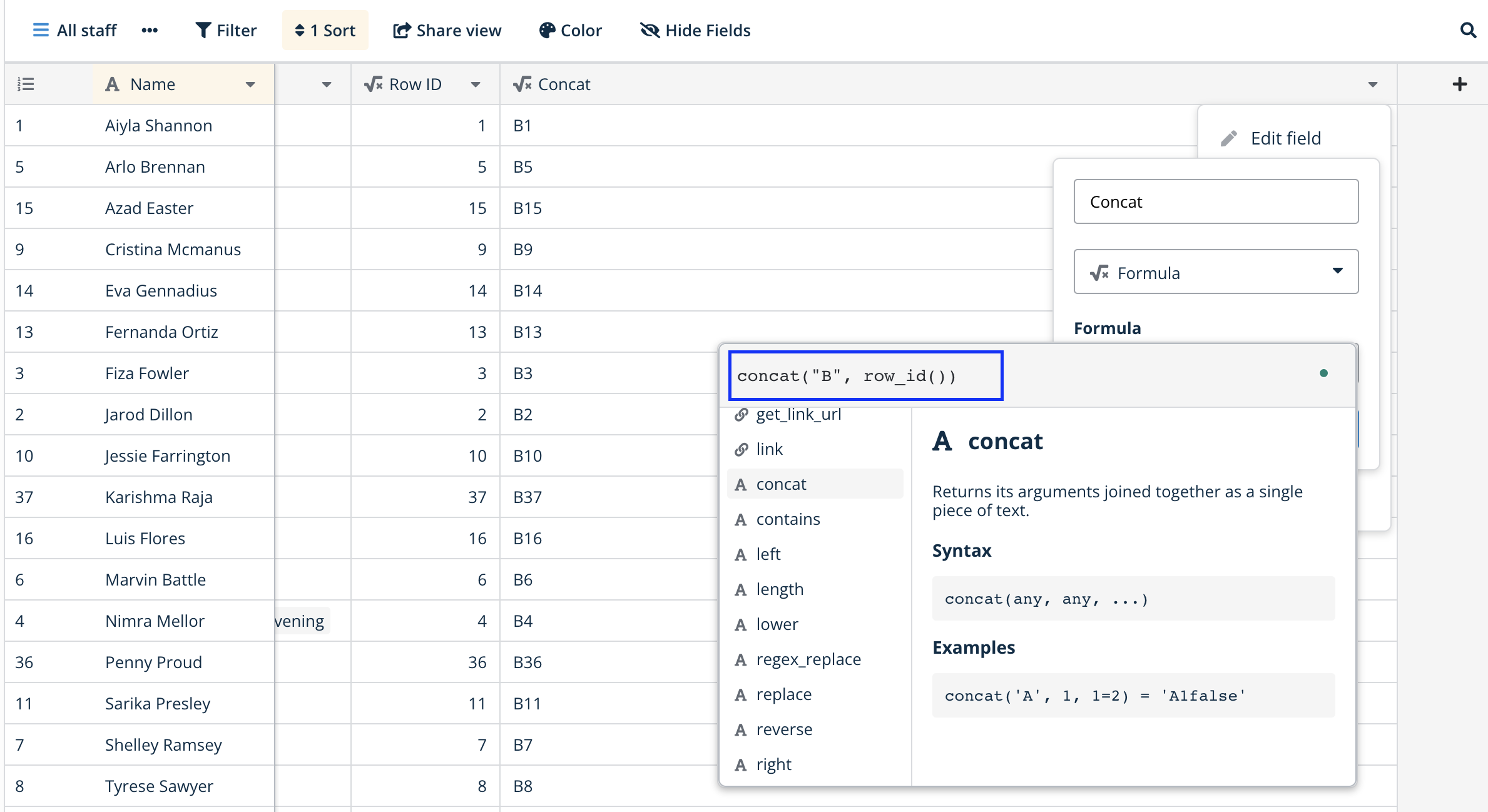 Generate unique serial numbers with concat function
