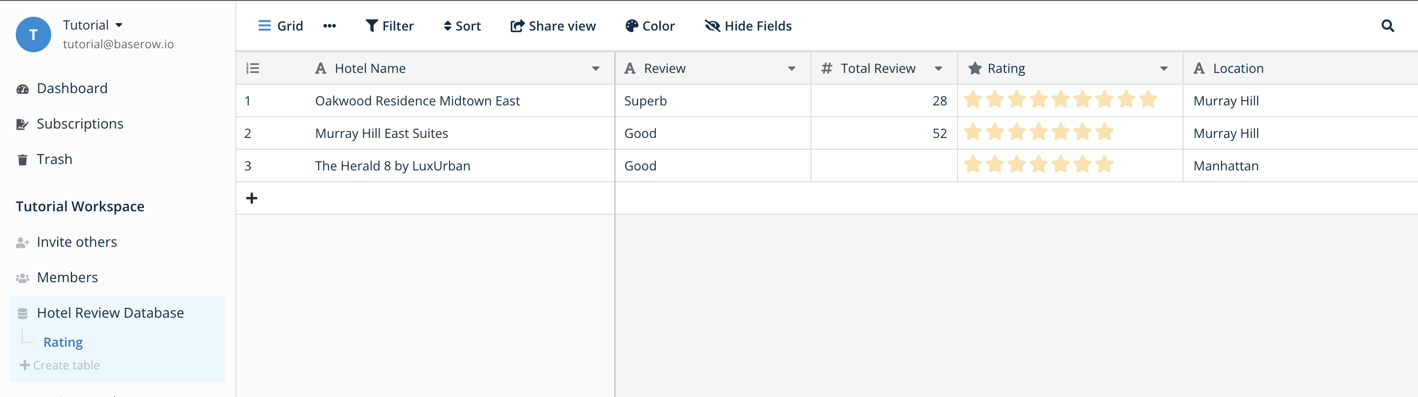Set up a Baserow database