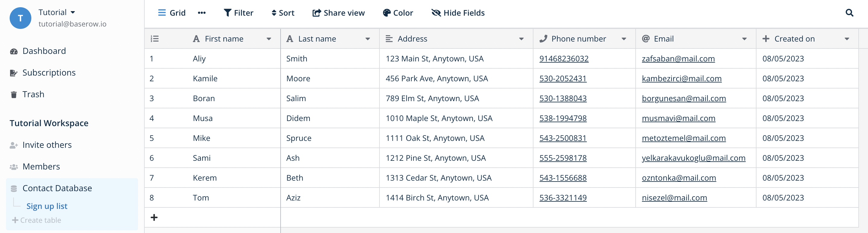 Set up a Baserow database