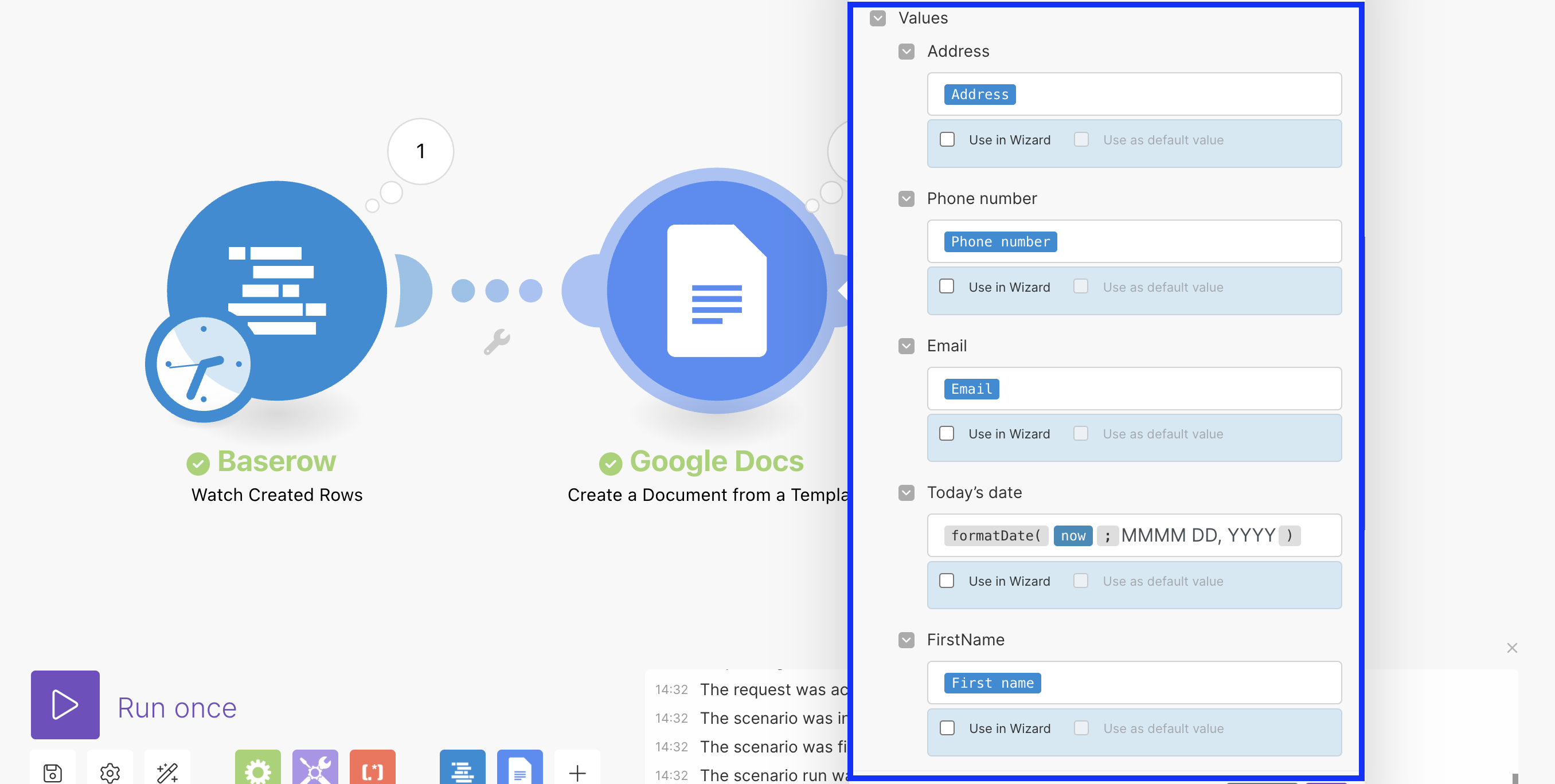 Populate the fields in the Google Docs template