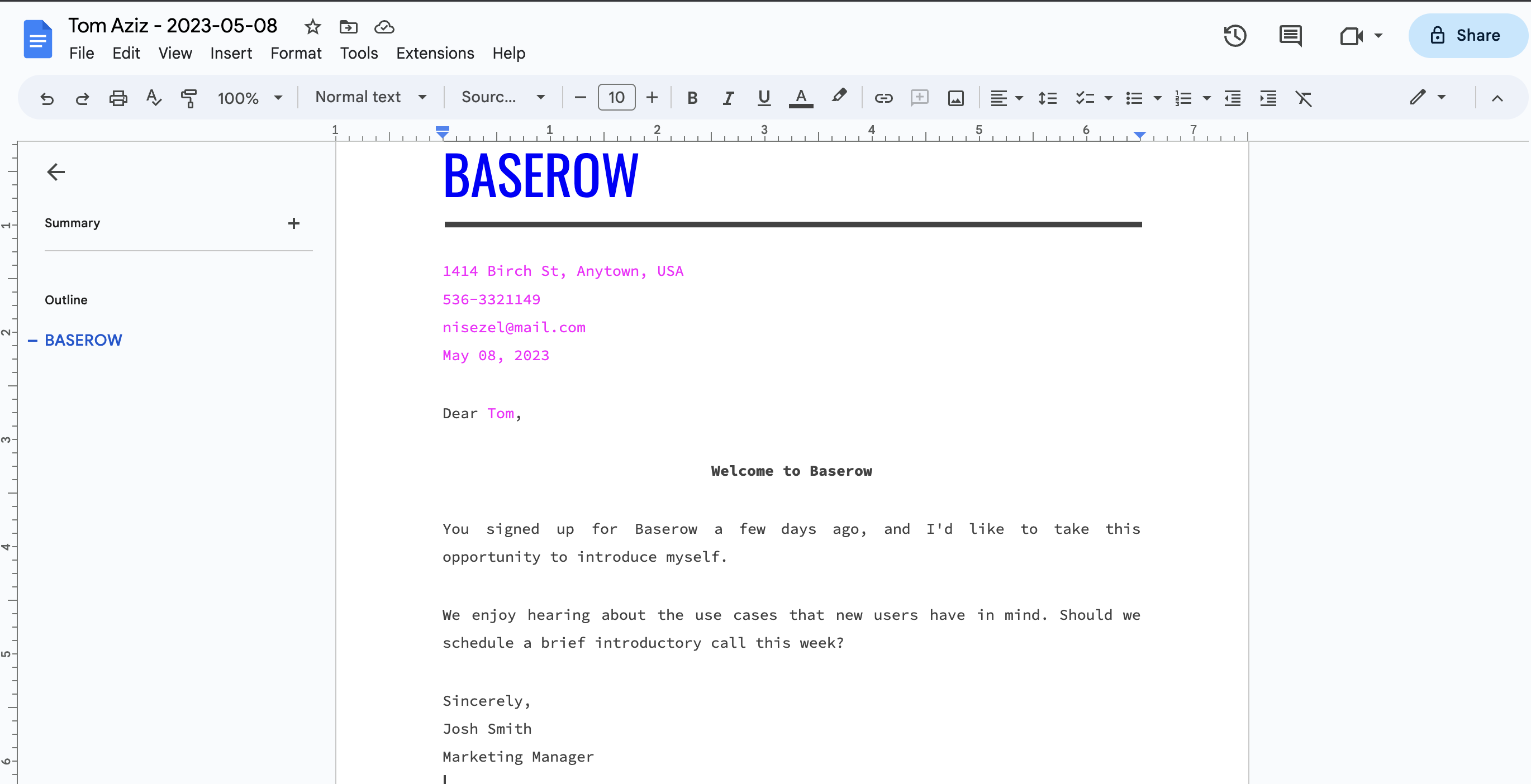 Save the newly created Google Docs document