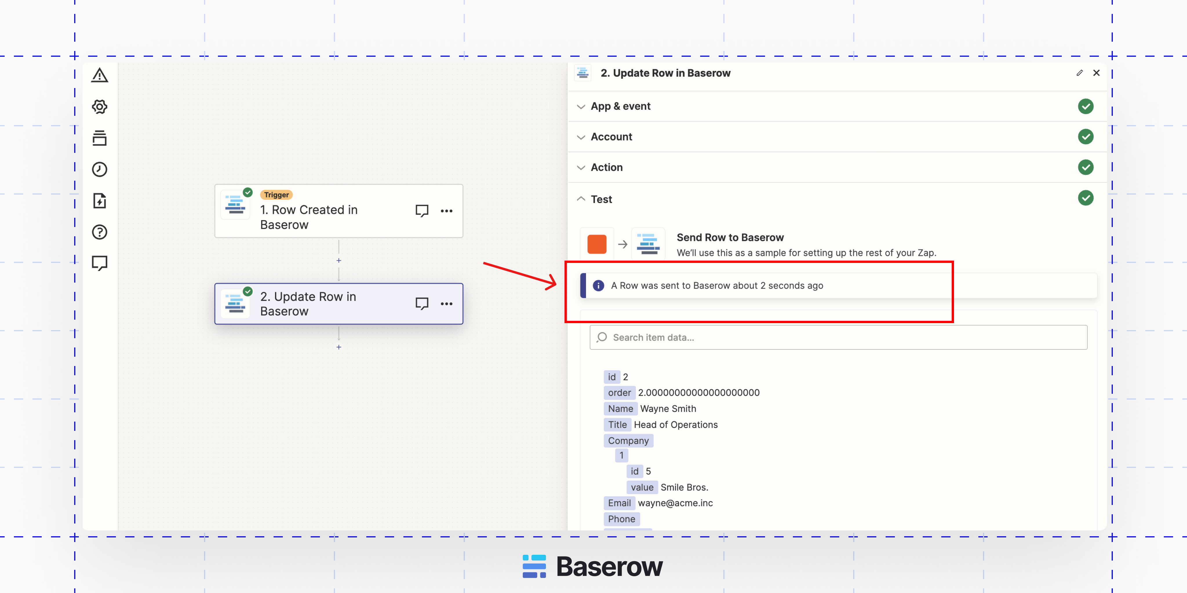 Test Baserow action in Zapier