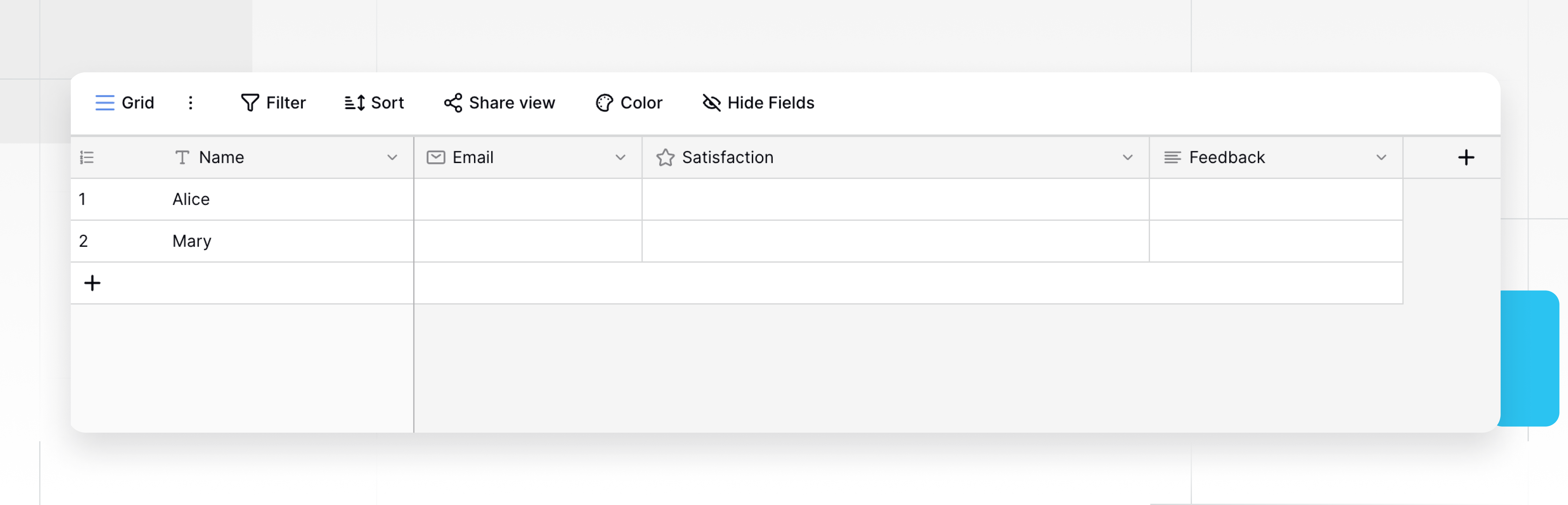 Add fields to the table