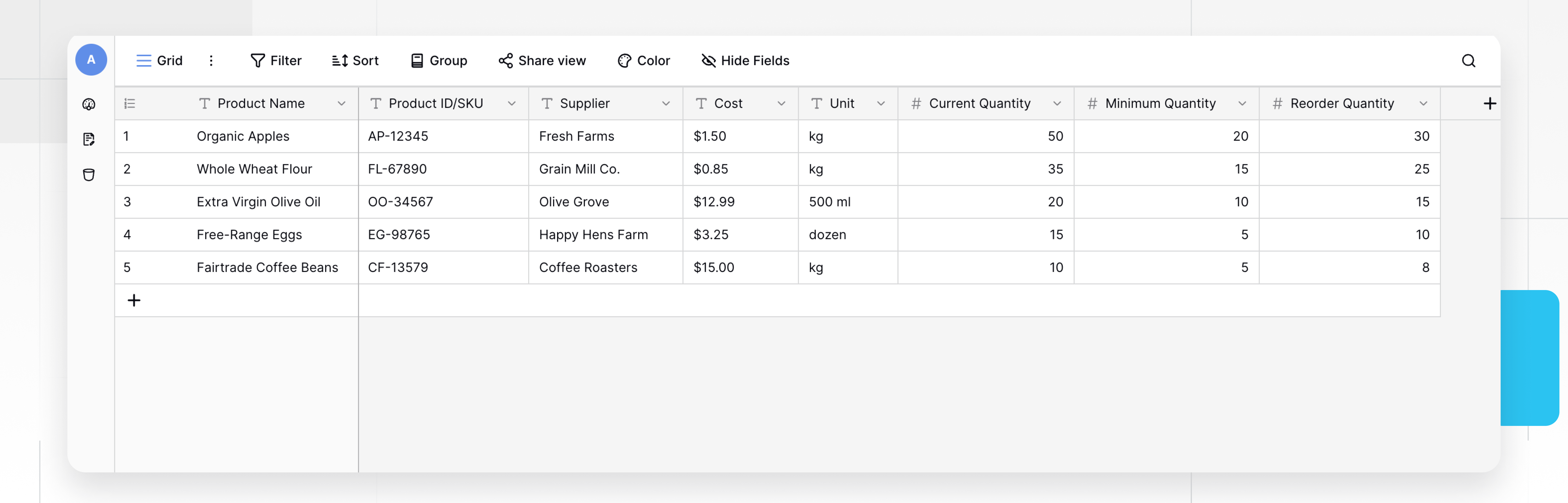 Inventory table in Baserow