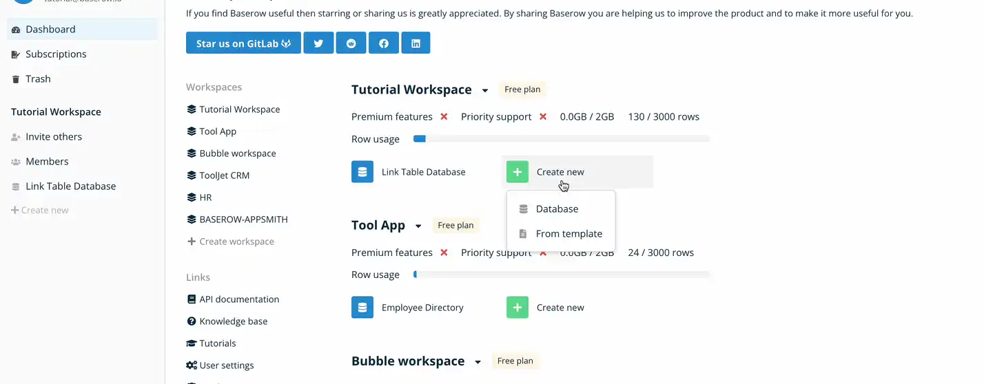 Set up a Baserow database